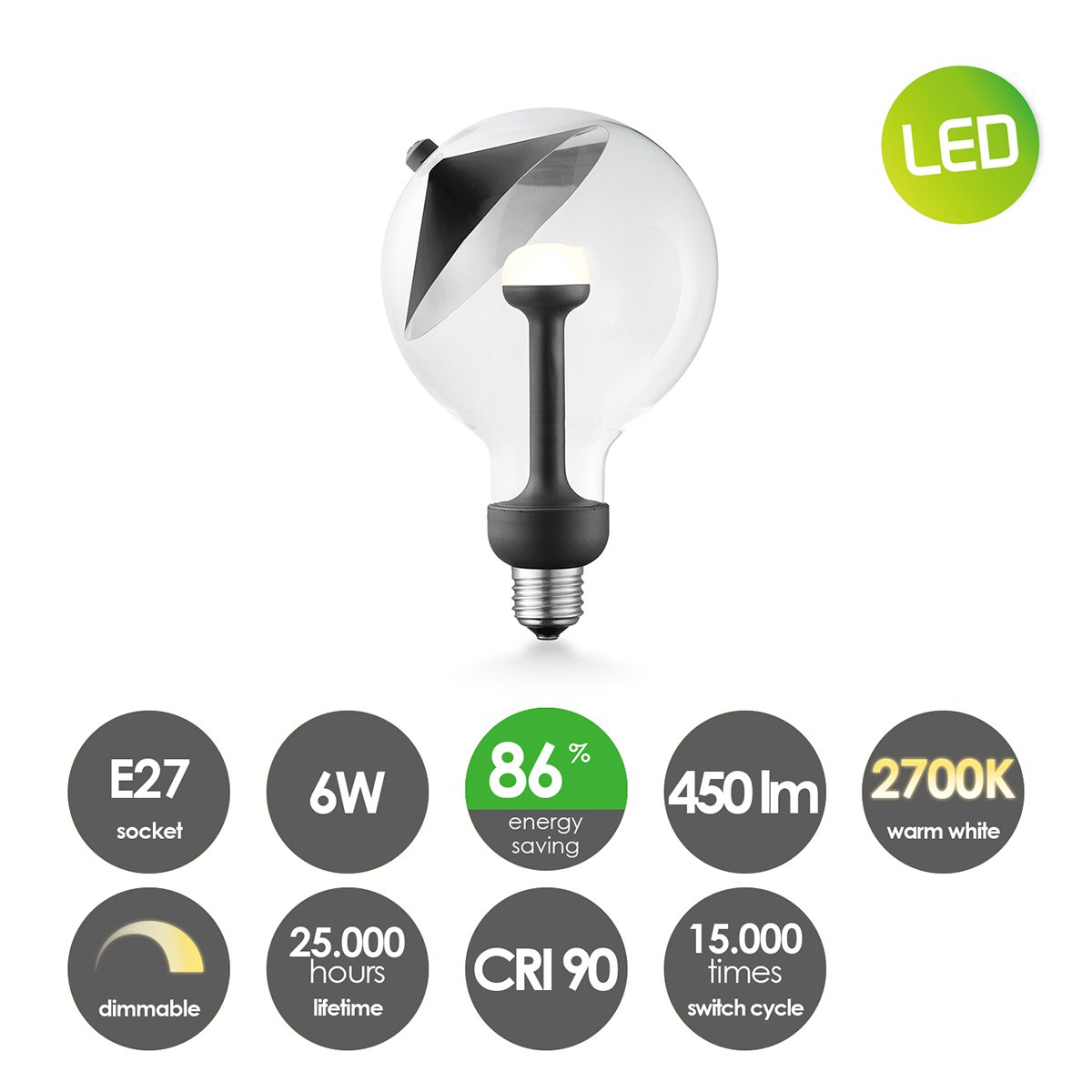 dimbare LED lamp Cone zwart-zilver G120 E27 5W 400Lm