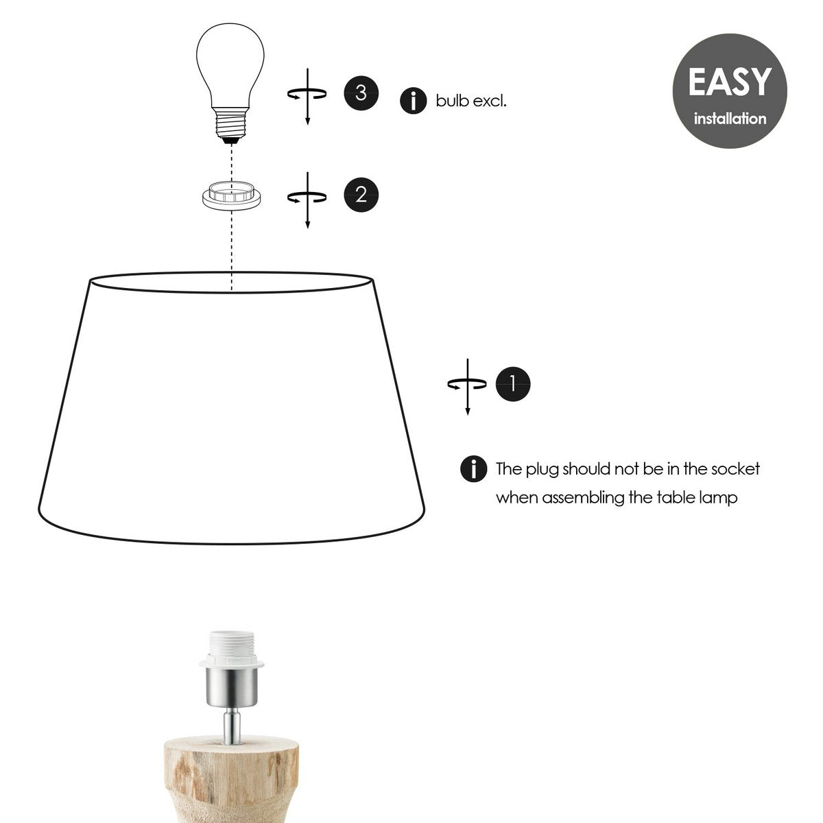 Tafellamp Largo met Bodo Houten Lampvoet en Lampenkap