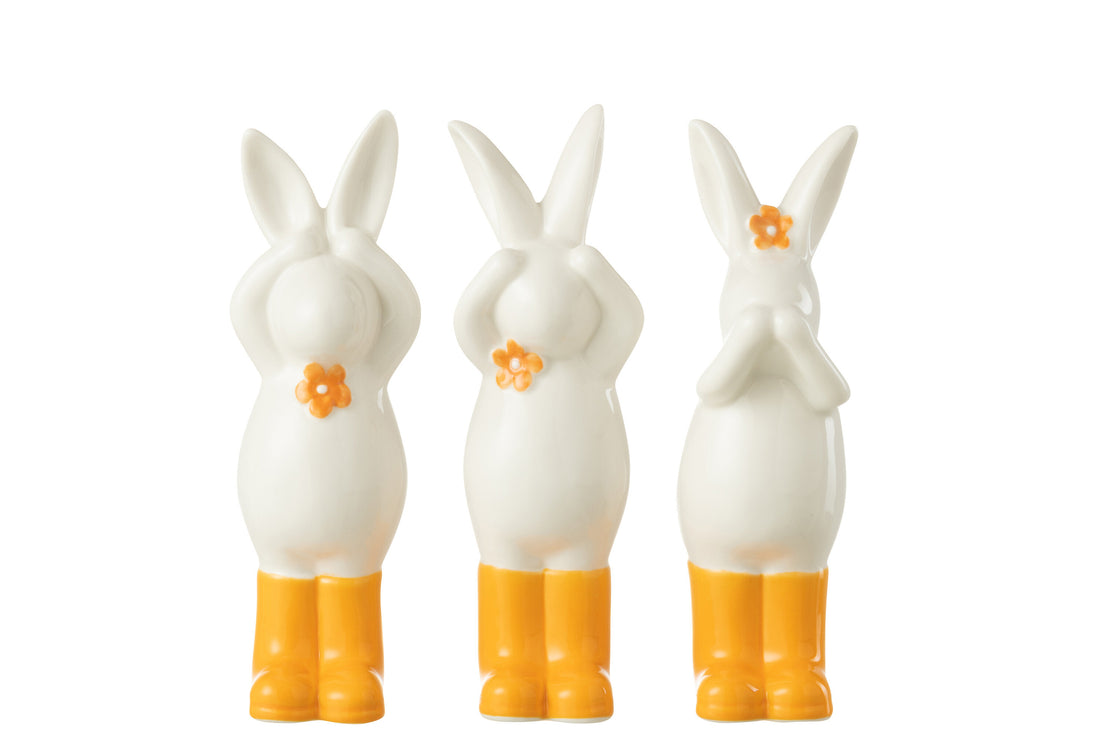 Konijn Zien/Horen/Spreken Porselein Oranje/Wit Assortiment Van 3