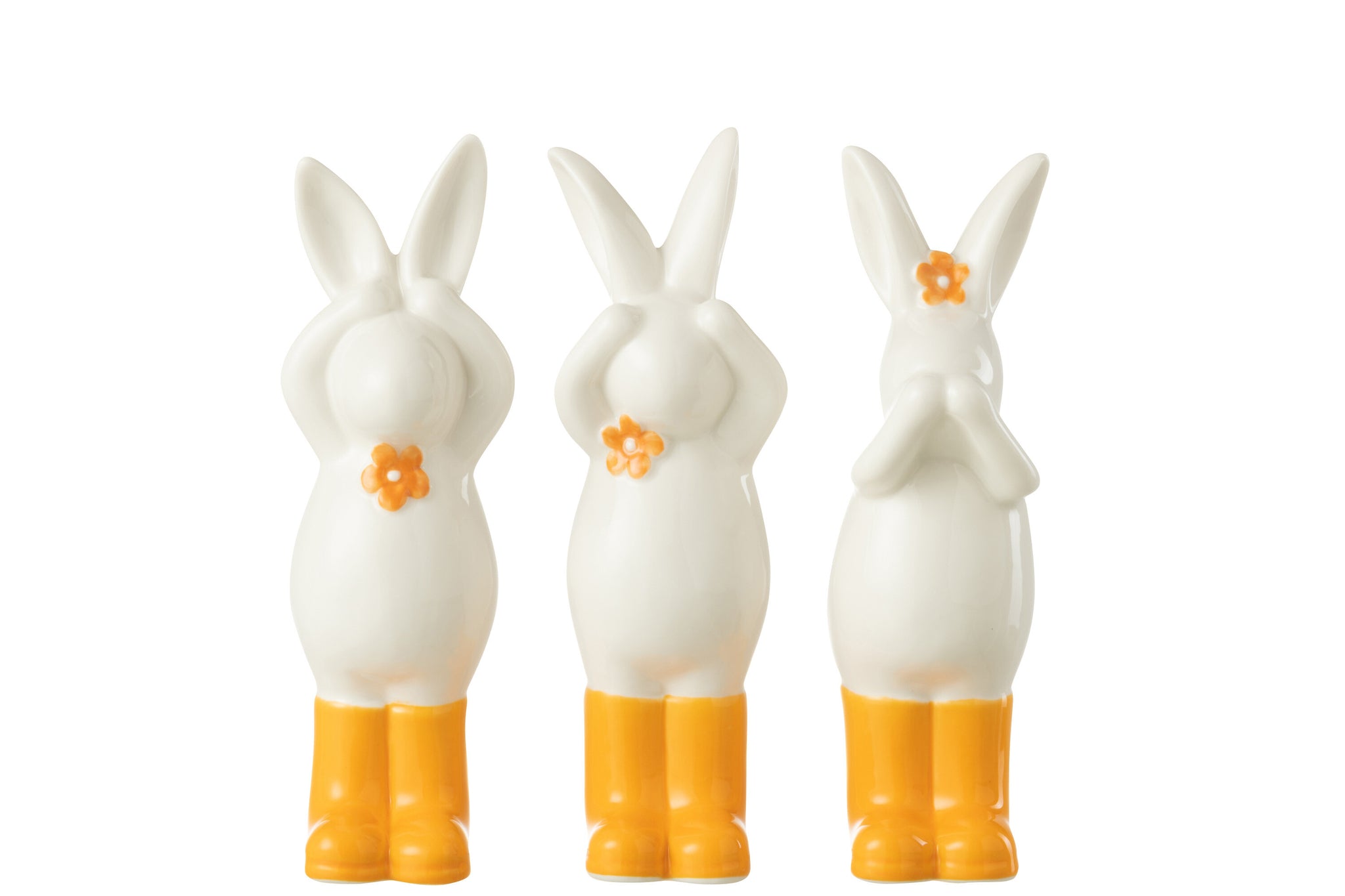 Konijn Zien/Horen/Spreken Porselein Oranje/Wit Assortiment Van 3