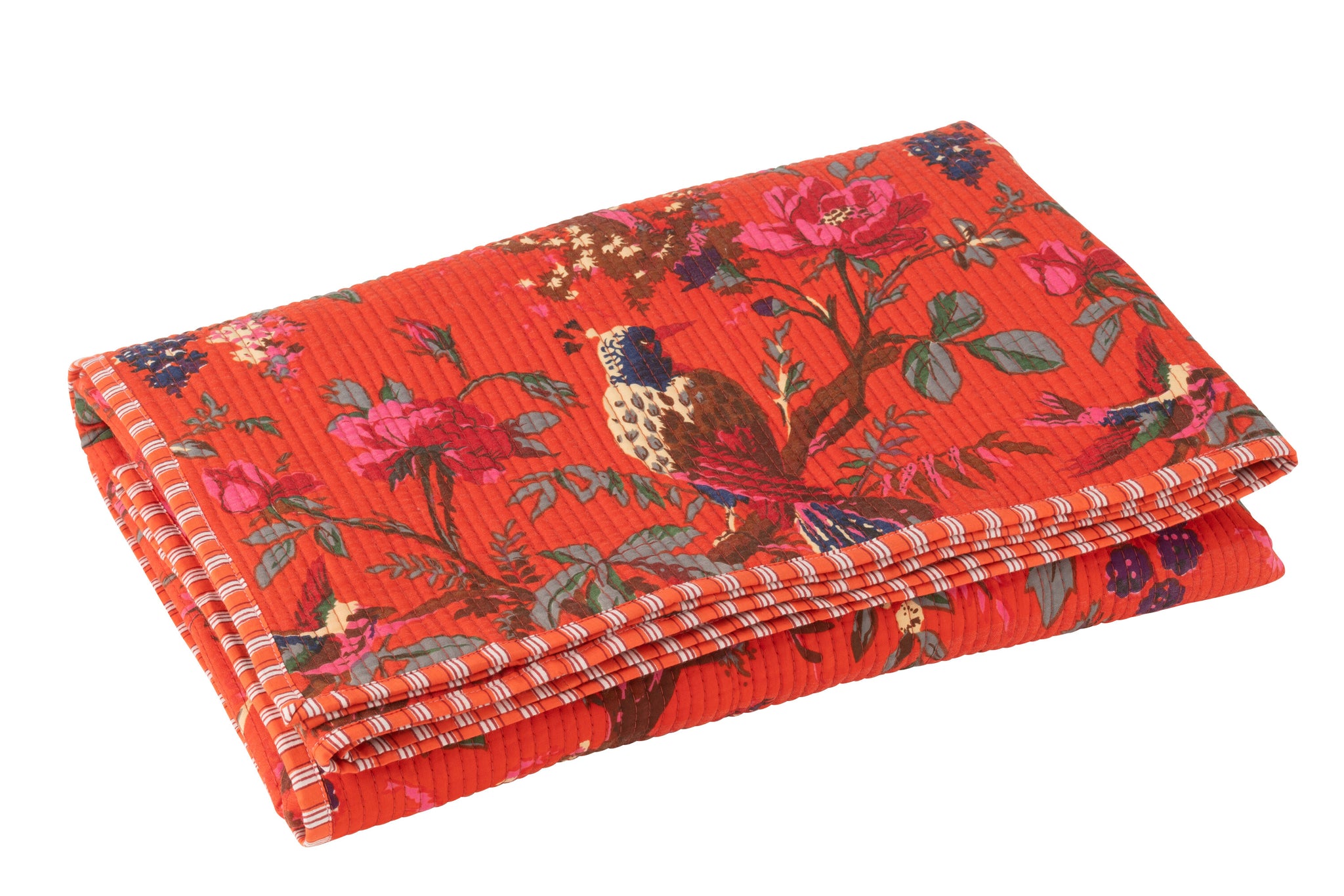 Geruite Vogels/Bloemen Katoenen Fluweel Oranje