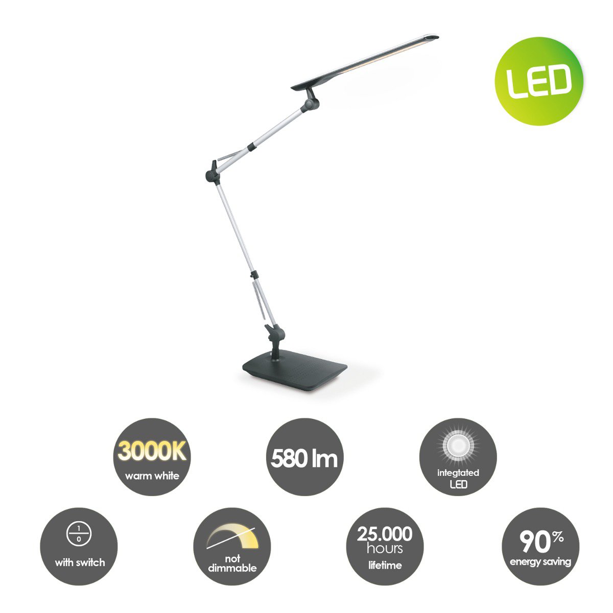 Pro Led Bureaulamp 4W Zilver - Zwart - Verstelbare