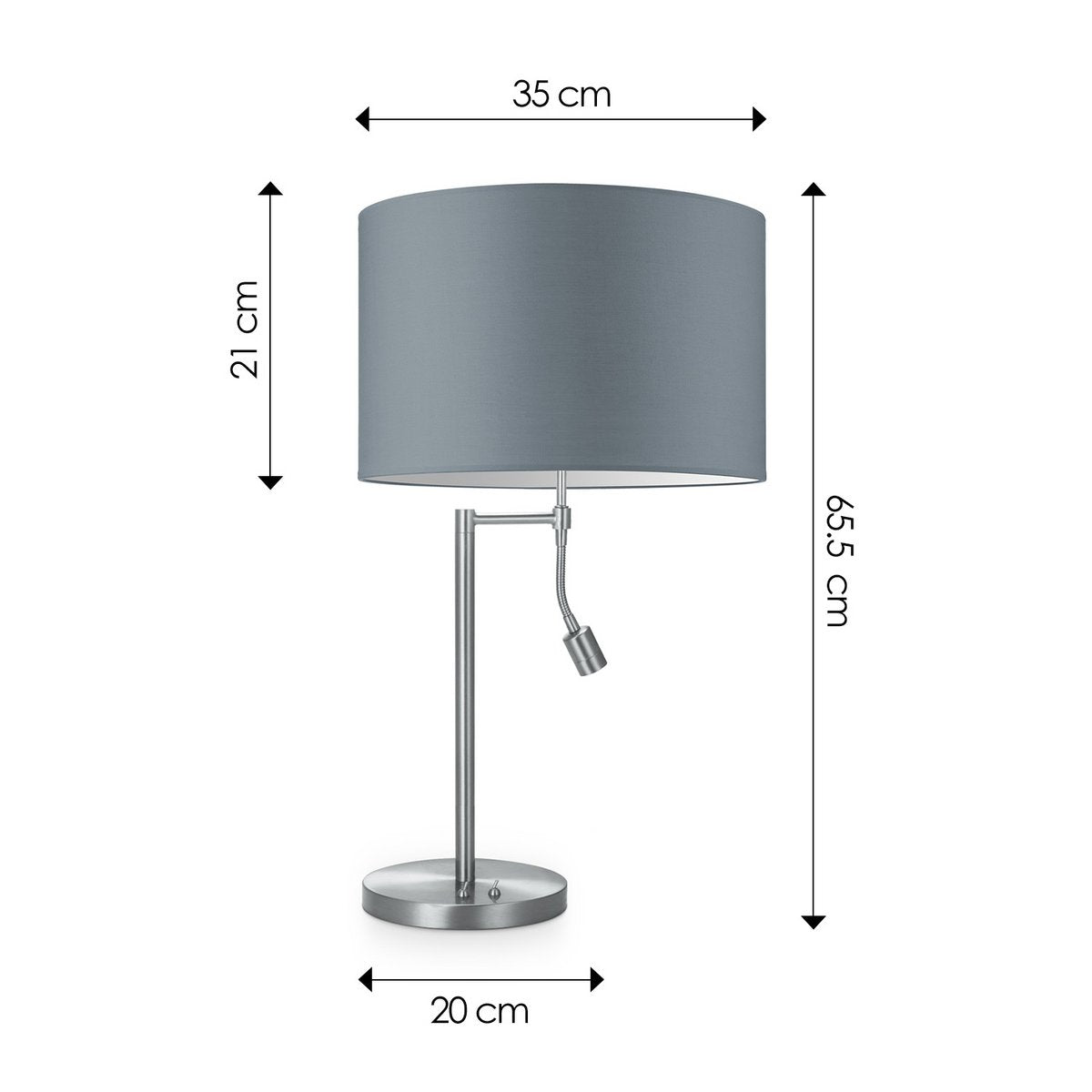 Tafellamp Read, LED Leeslamp, E27, grijs 35x35x47cm