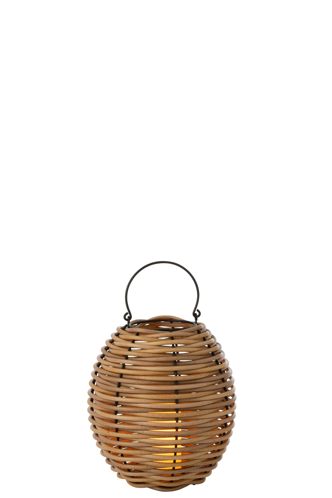 J-Line lantaarn Gewoven - kunststof - naturel - LED lichtjes - klein