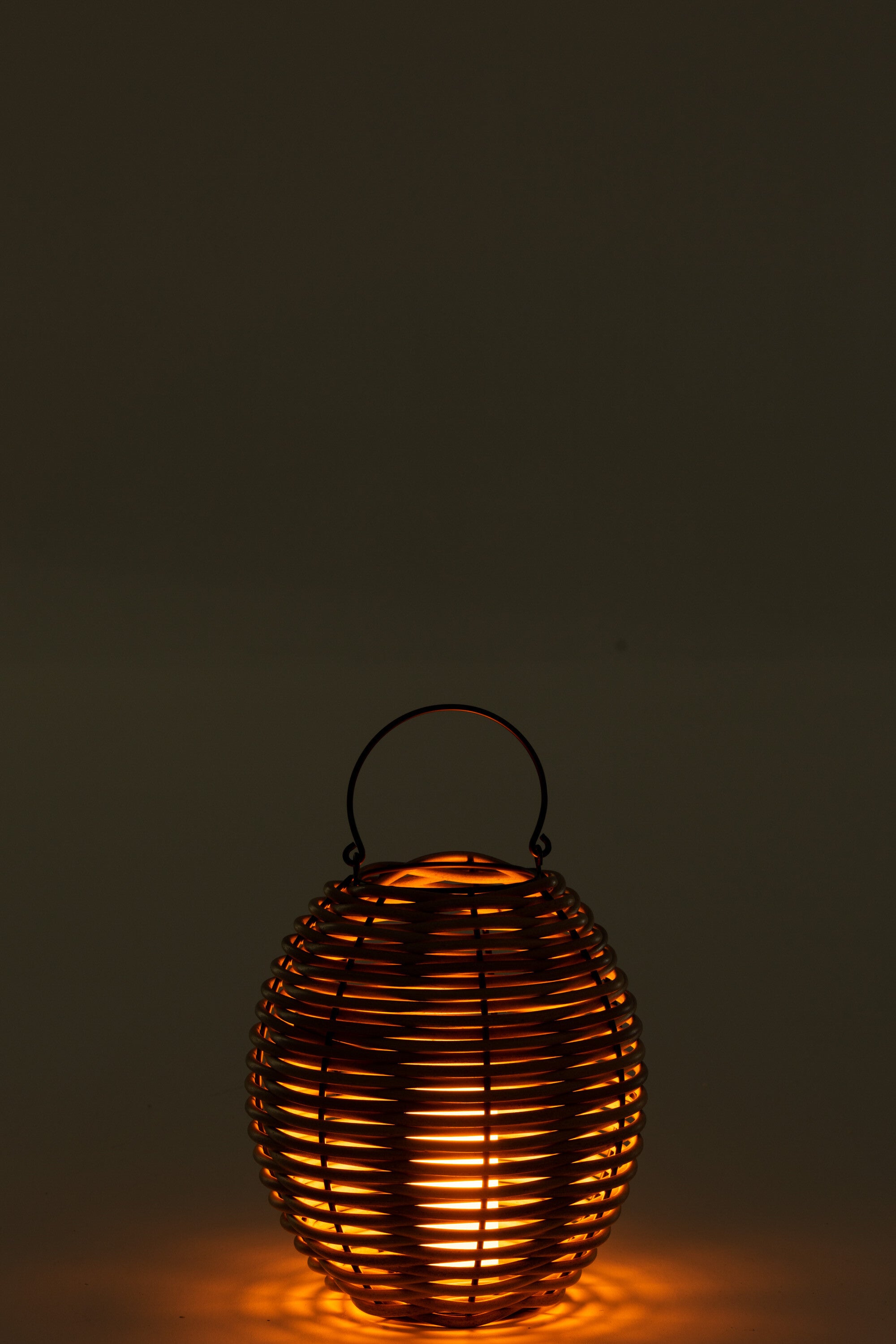 J-Line lantaarn Gewoven - kunststof - naturel - LED lichtjes - klein