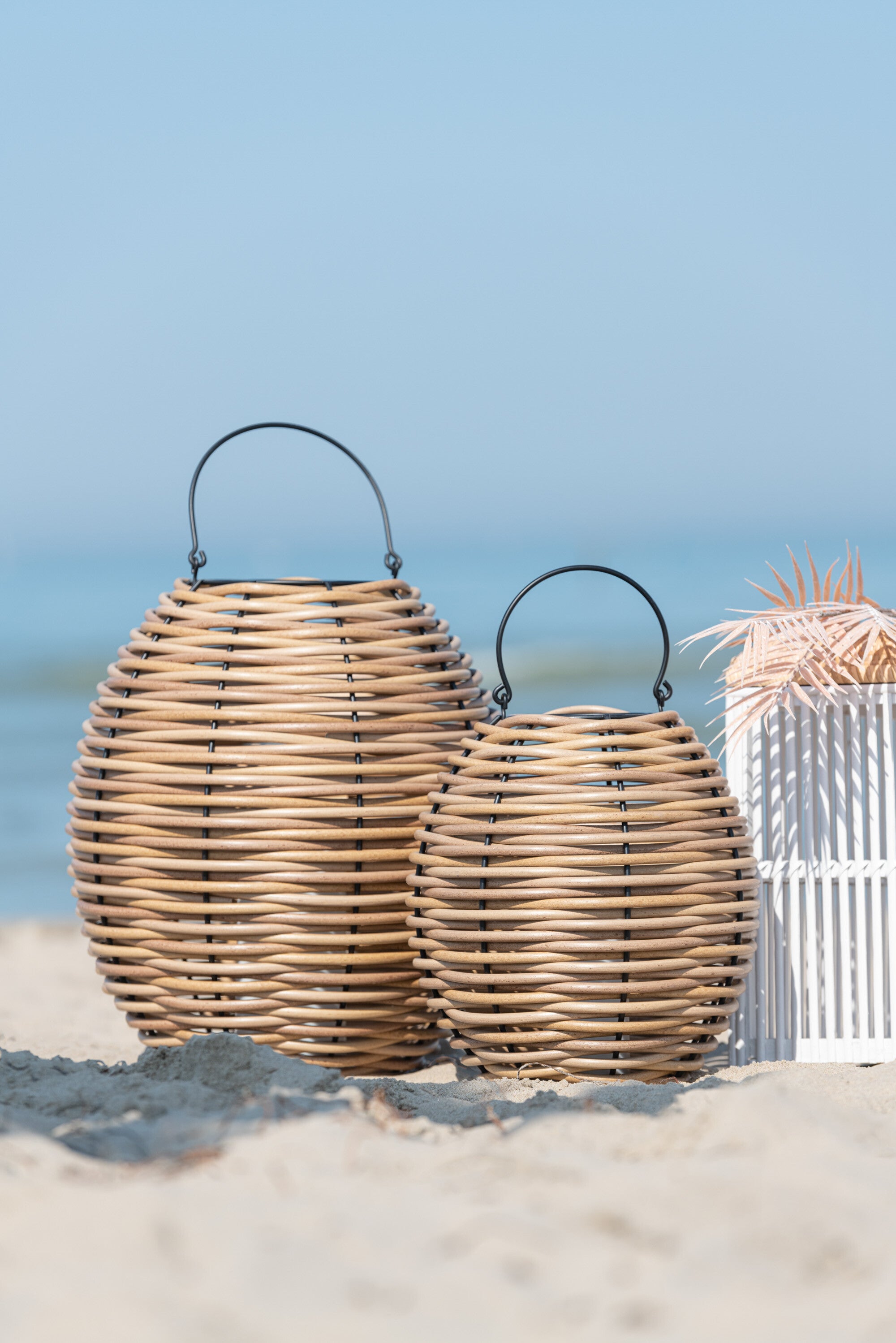 Lantaarn Geweven Led Plastic Natuurlijk Middelgroot