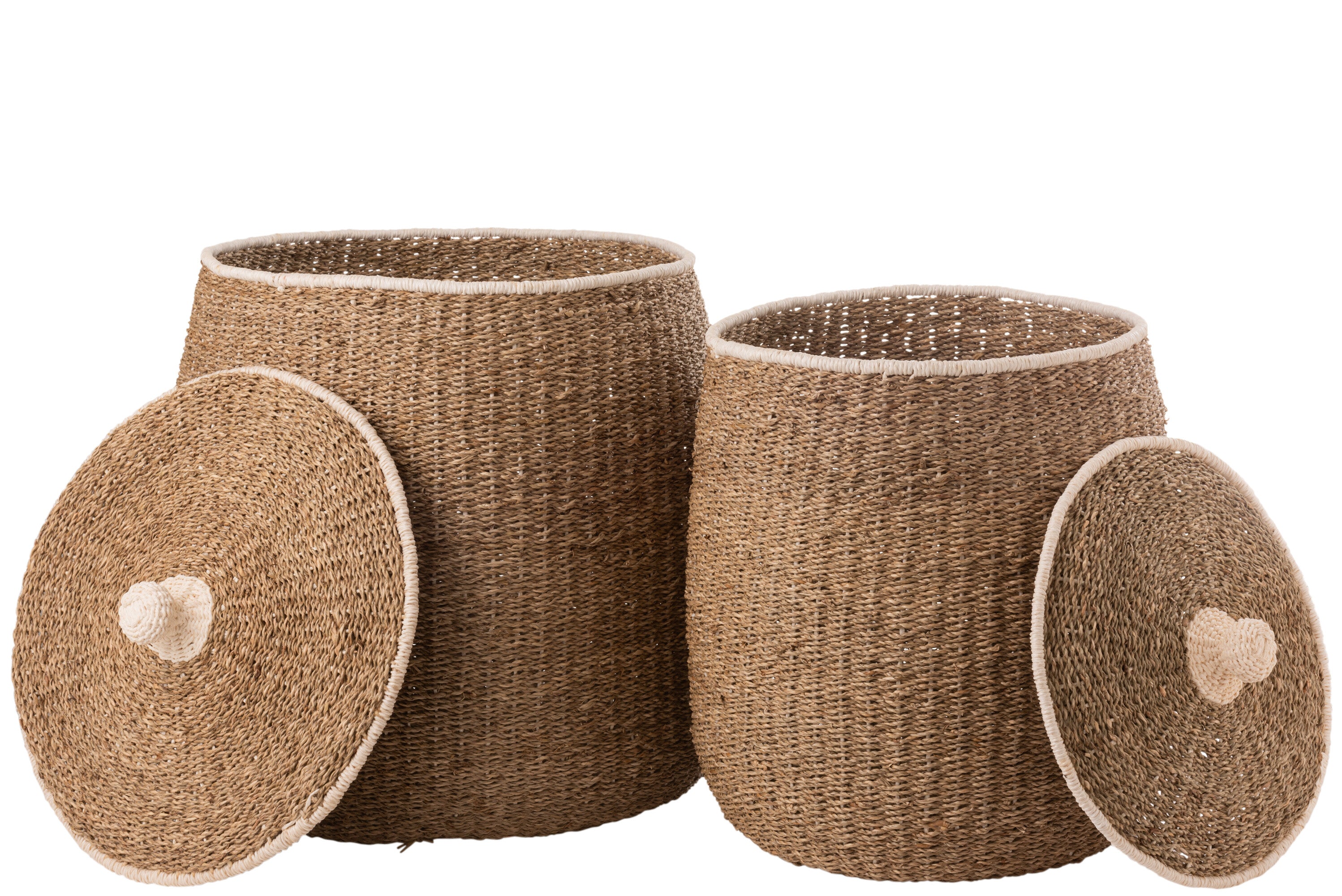 J-Line Set Van 2 Mand+Deksel Witte Rand Papier Bruin