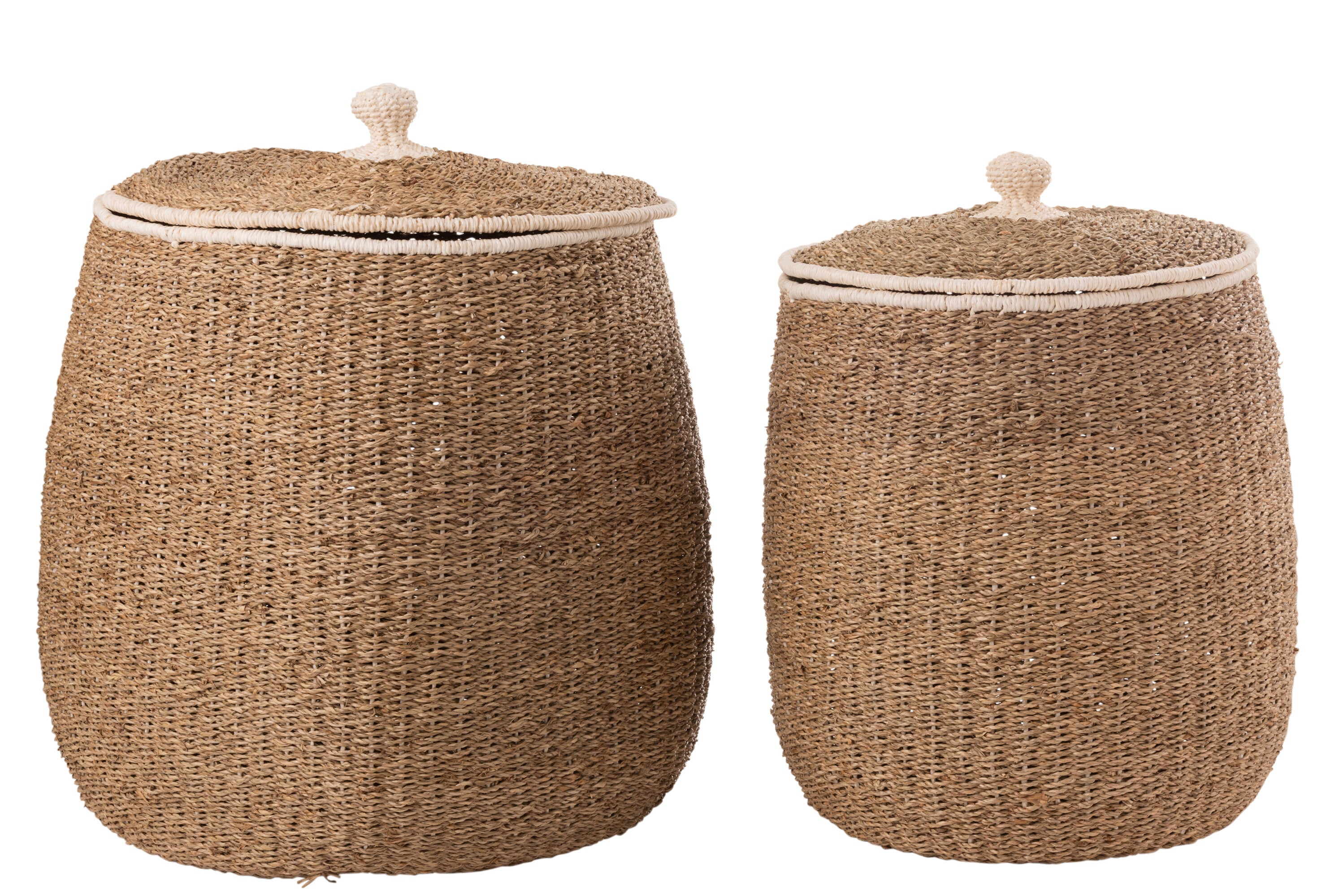 J-Line Set Van 2 Mand+Deksel Witte Rand Papier Bruin