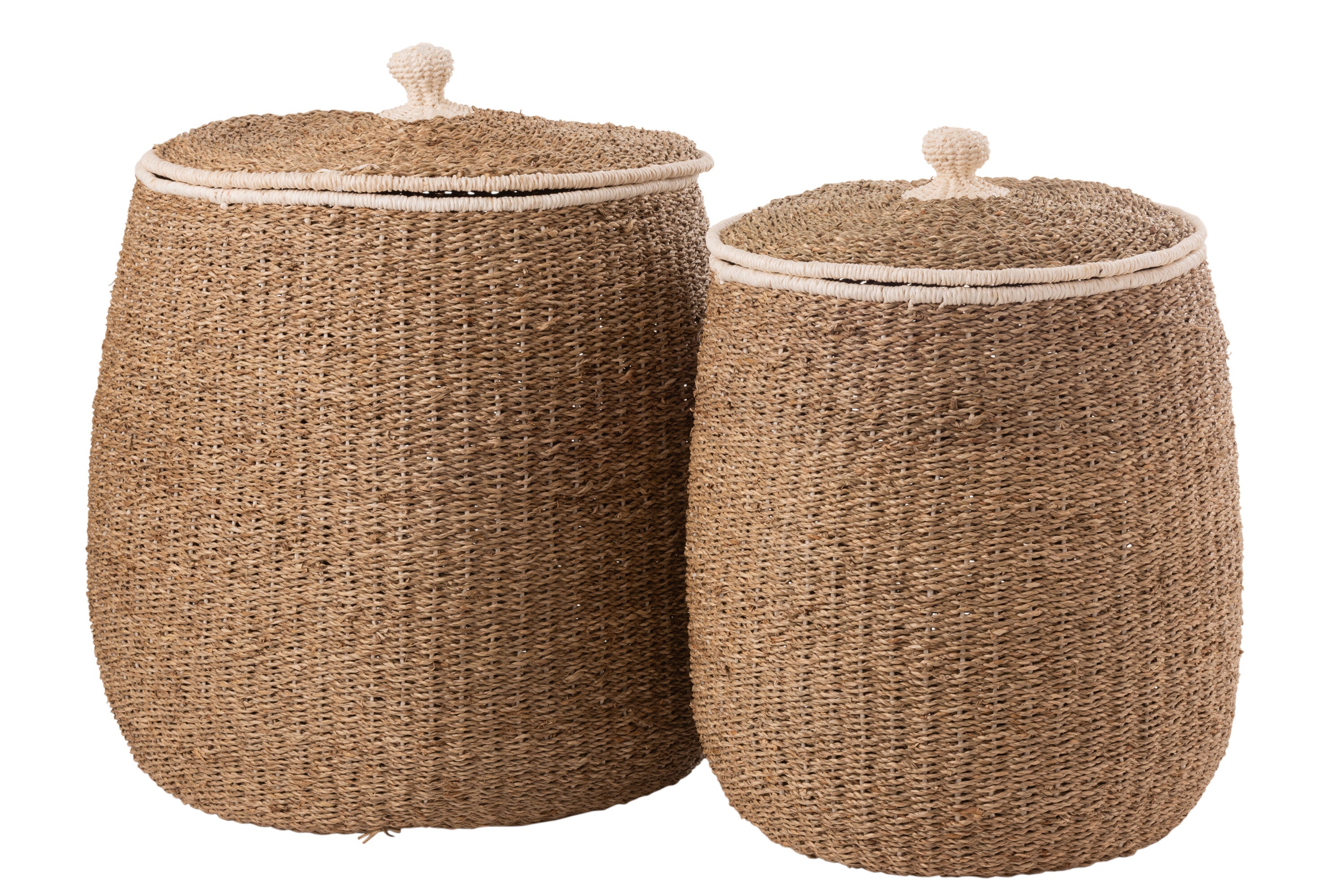 J-Line Set Van 2 Mand+Deksel Witte Rand Papier Bruin