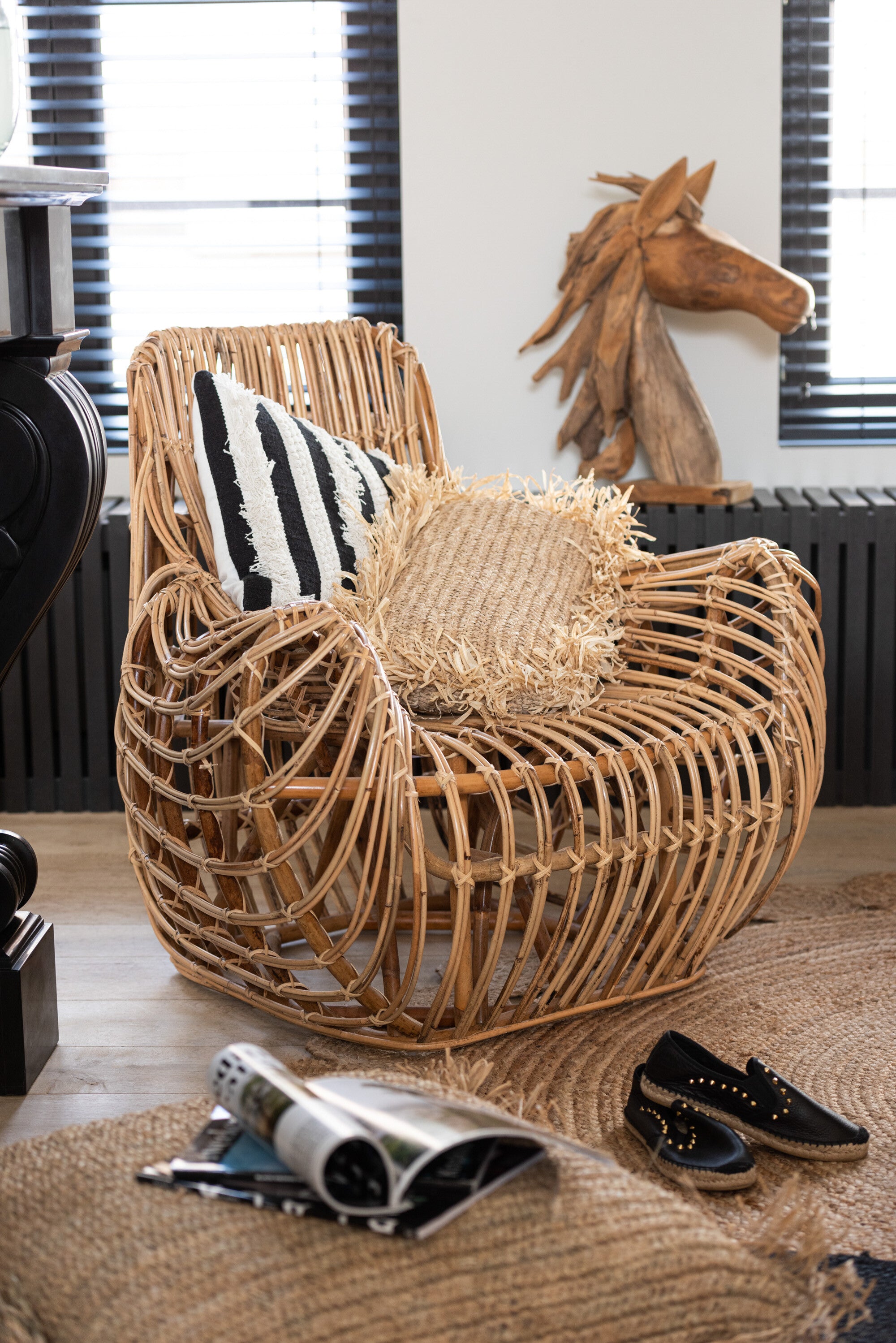 J-Line Kussen Vierkant Raffia Naturel Small