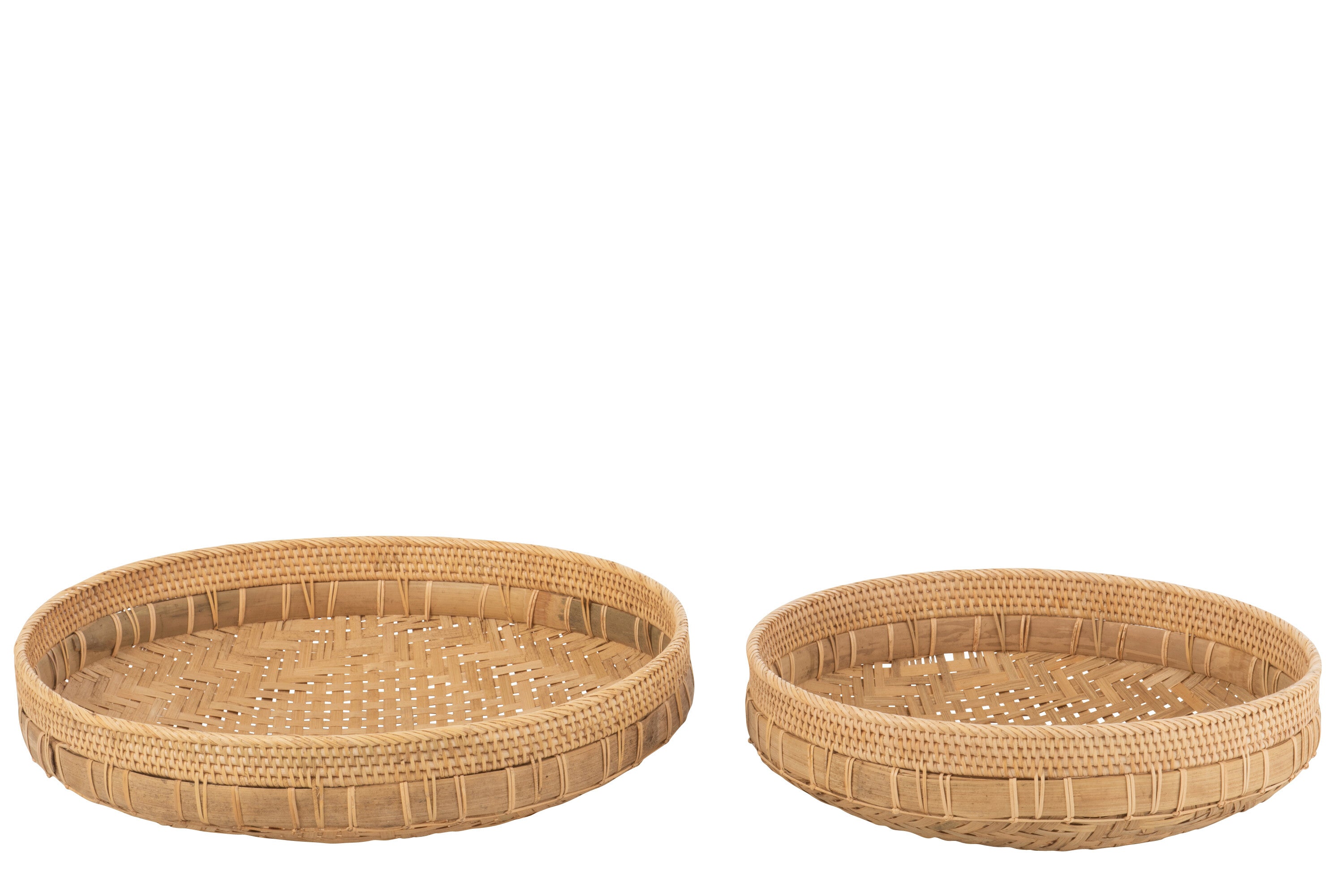 J-Line Set Van 2 Schalen Rond Rotan Naturel