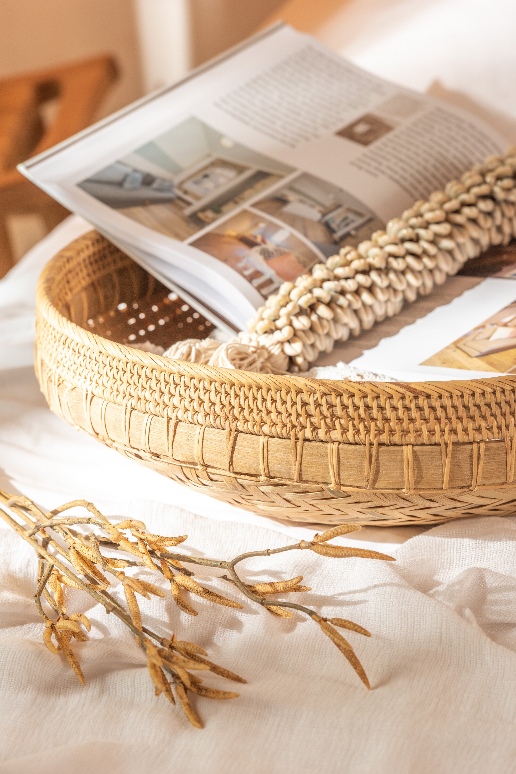 J-Line Set Van 2 Schalen Rond Rotan Naturel