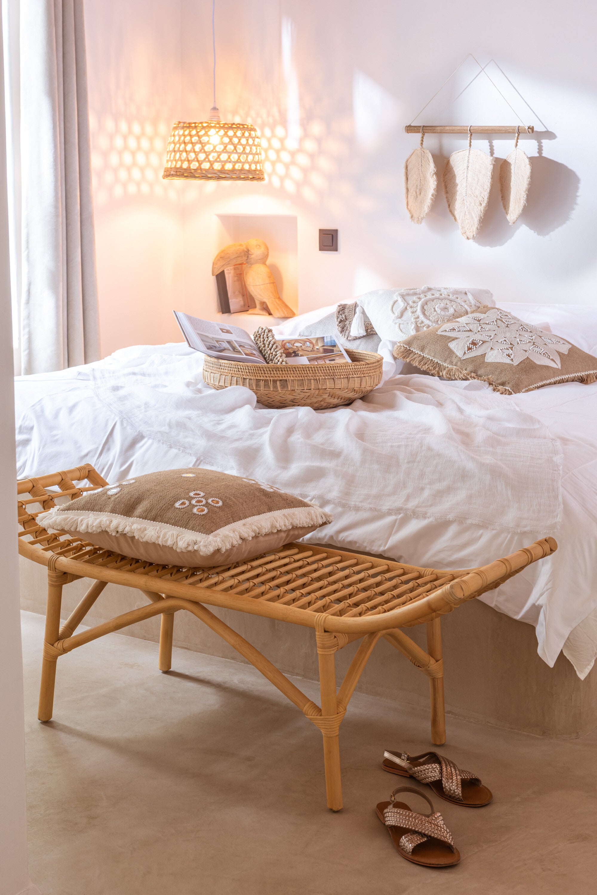 J-Line Set Van 2 Schalen Rond Rotan Naturel