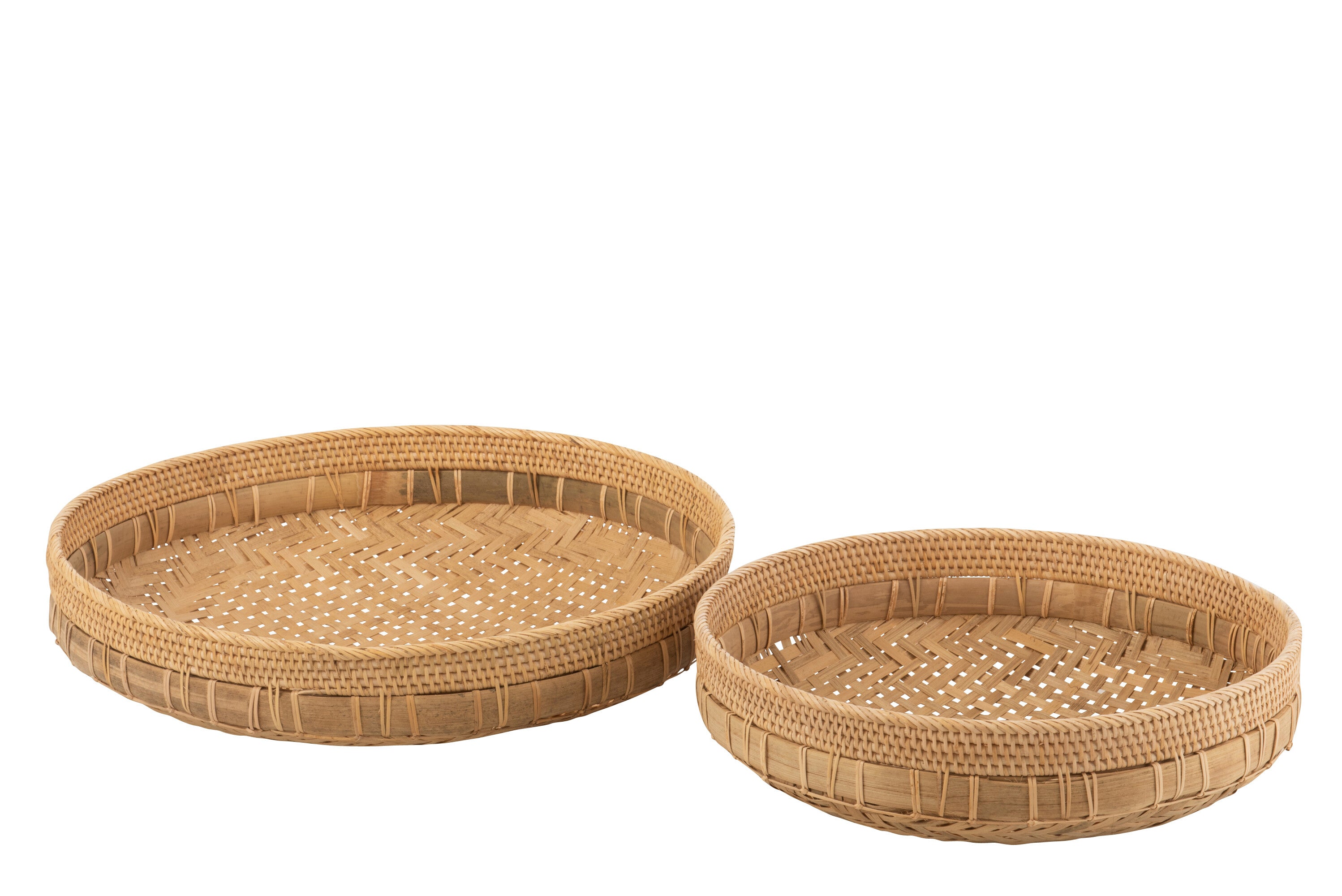 J-Line Set Van 2 Schalen Rond Rotan Naturel