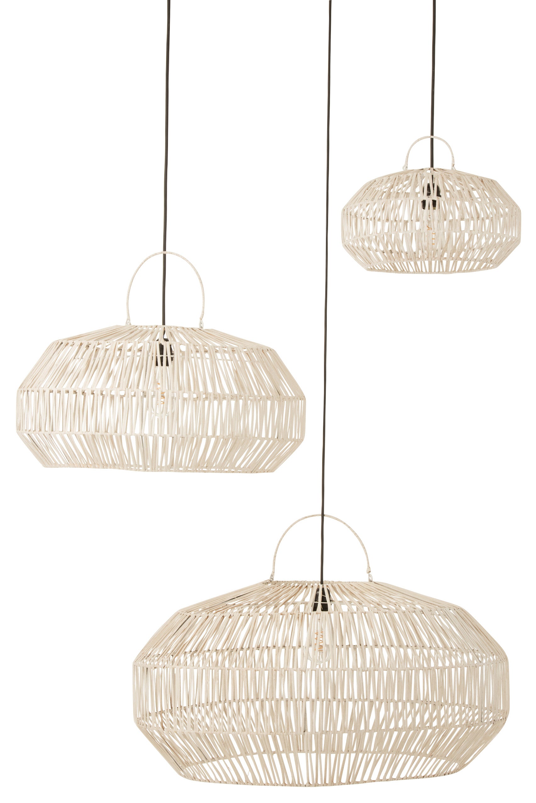 J-Line Set Van 3 Lampkappen Rotan Wit