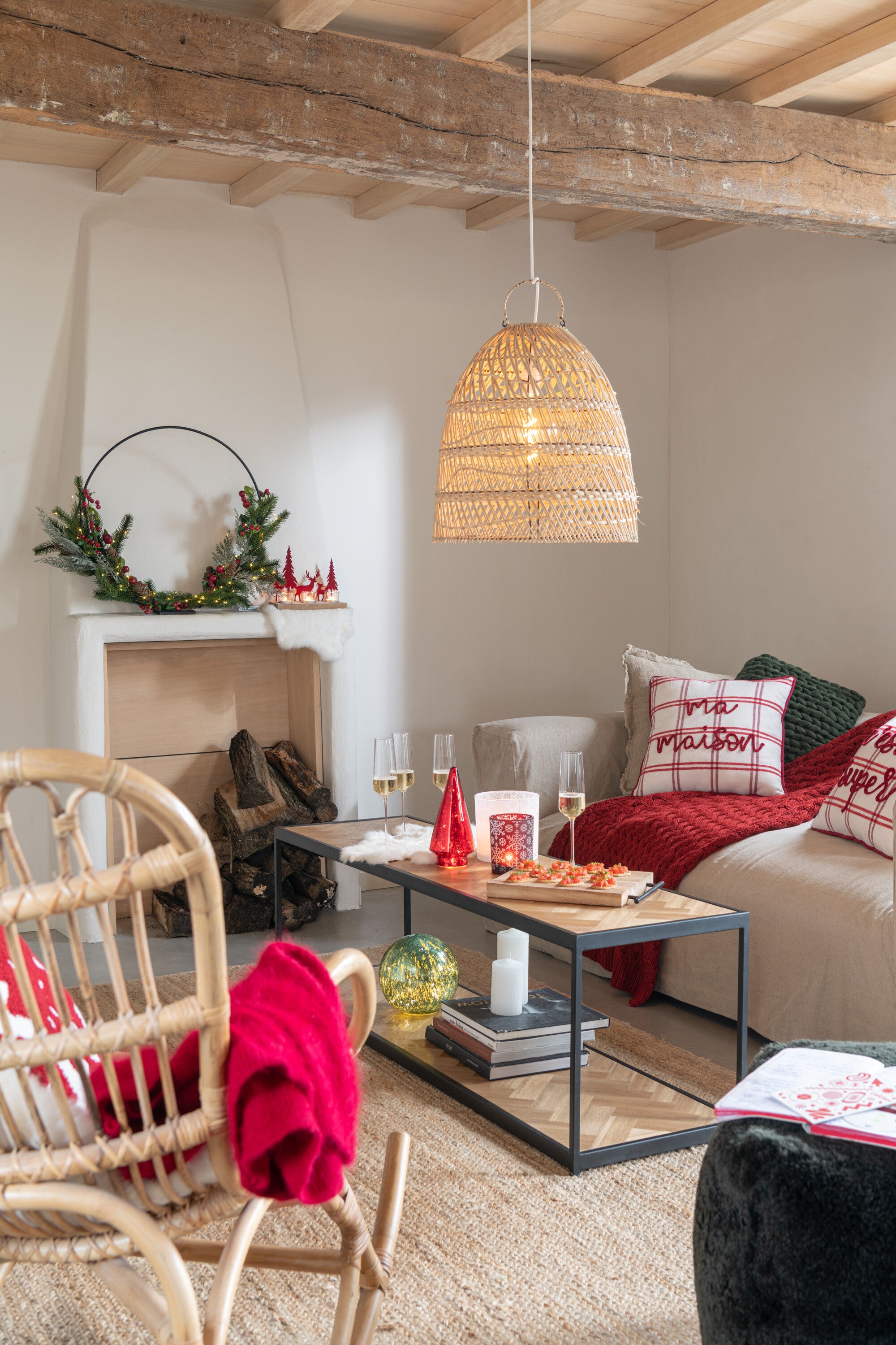 J-Line Gouden lamp - rotan - naturel