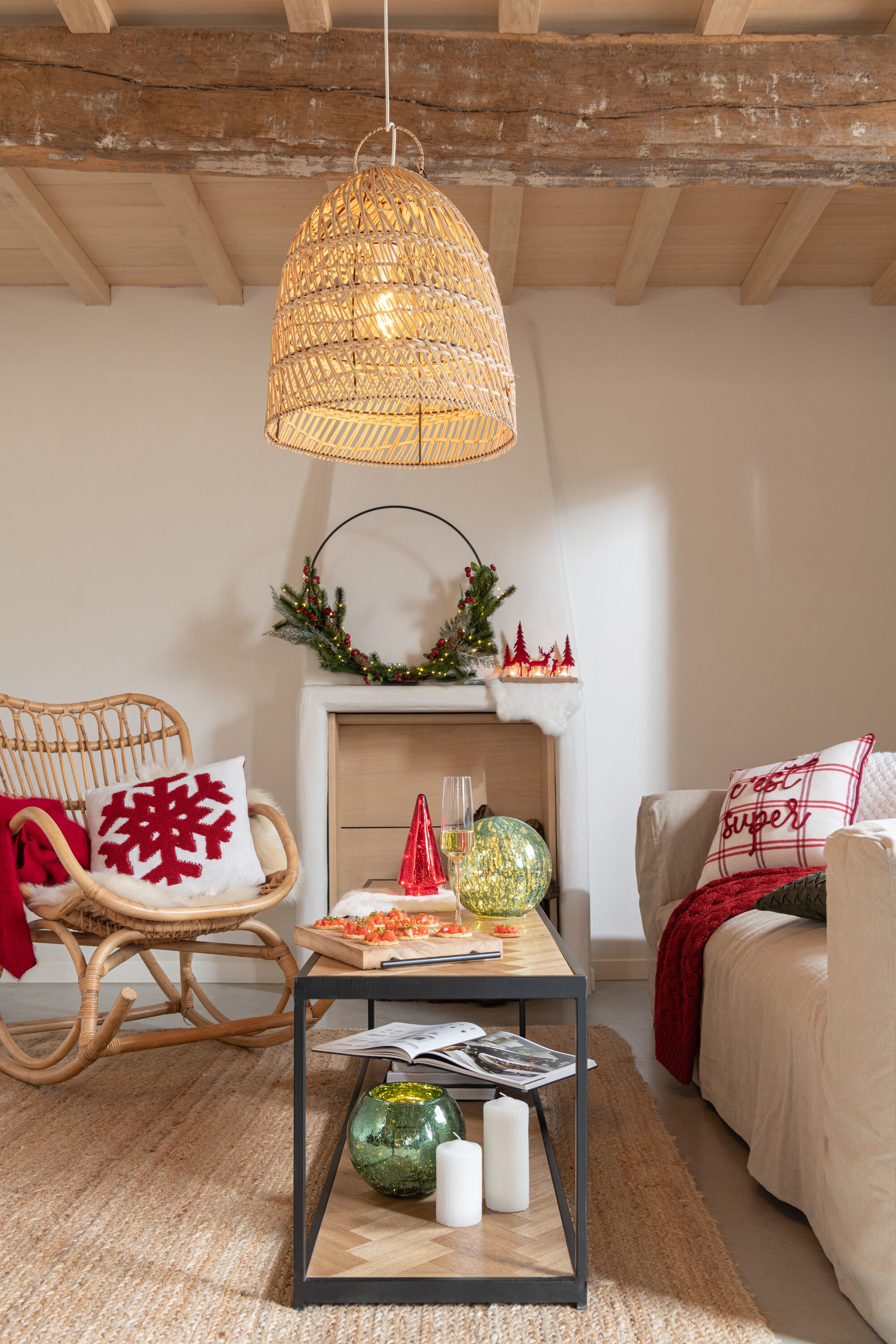 J-Line Gouden lamp - rotan - naturel