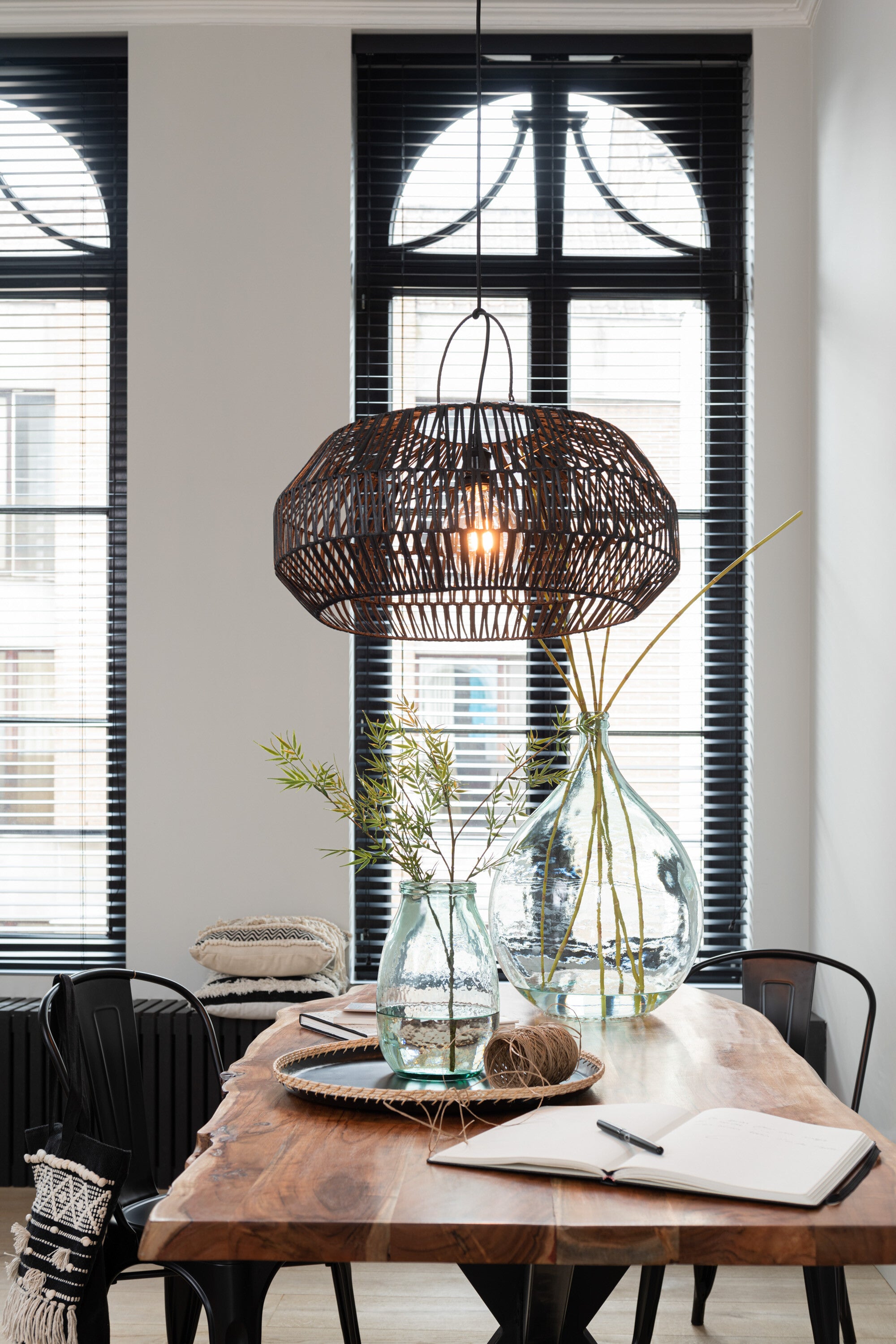 J-Line Lampkap Rotan Zwart Medium