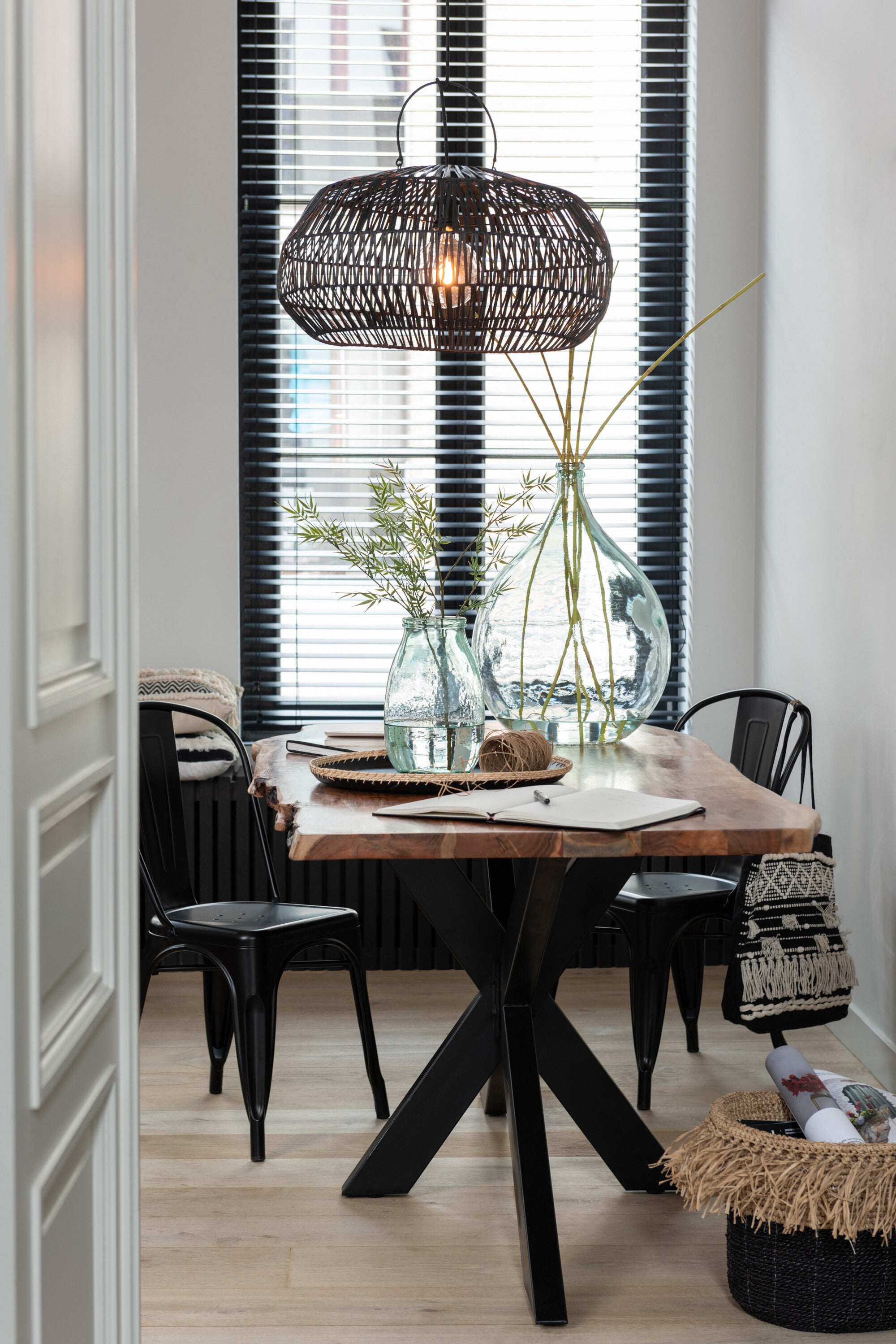 J-Line Lampkap Rotan Zwart Medium