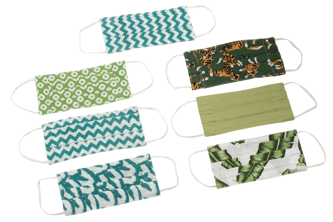 Zak met 7 mondkapjes patronen katoen groen