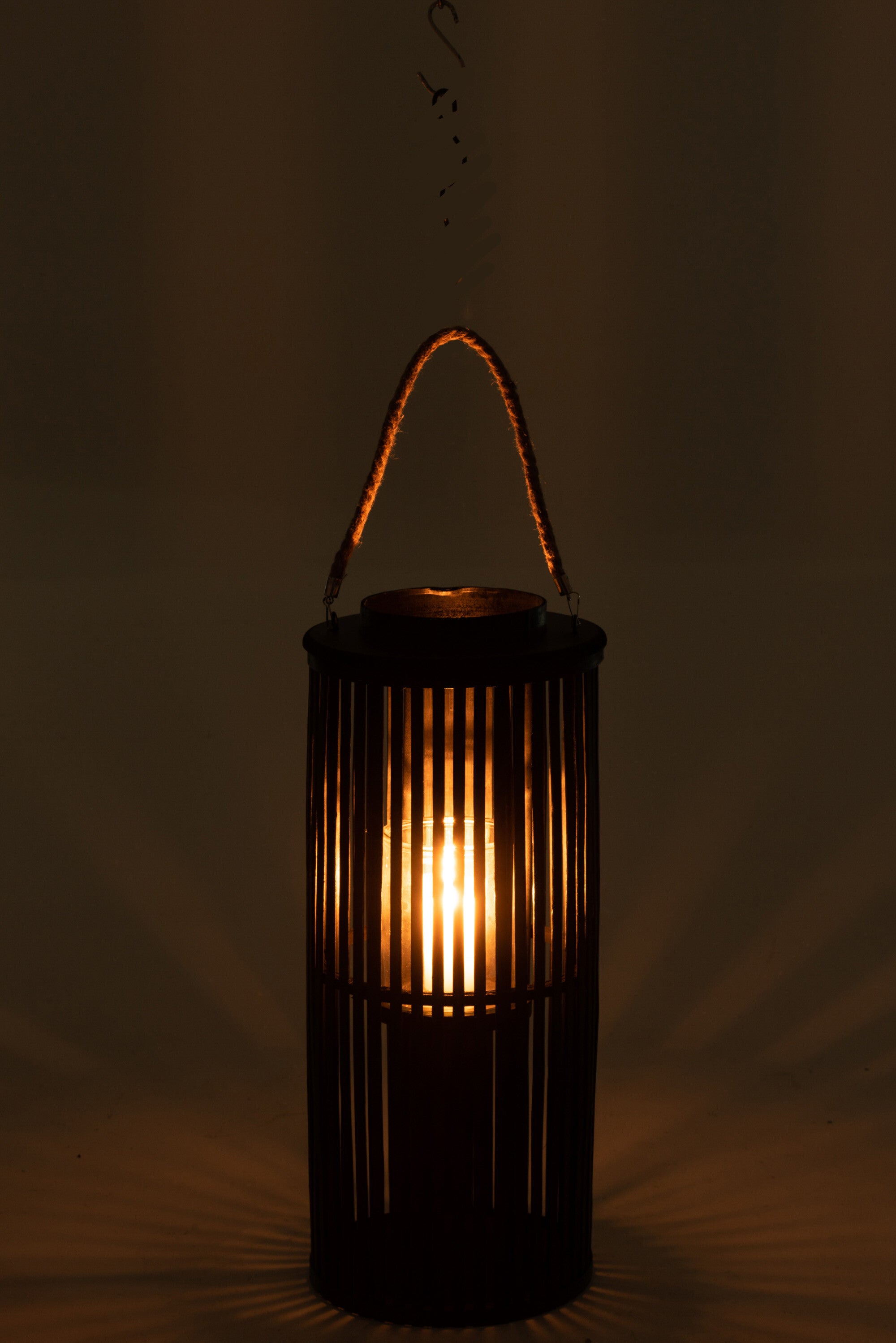 J-Line lantaarn Tube - bamboe - zwart - small