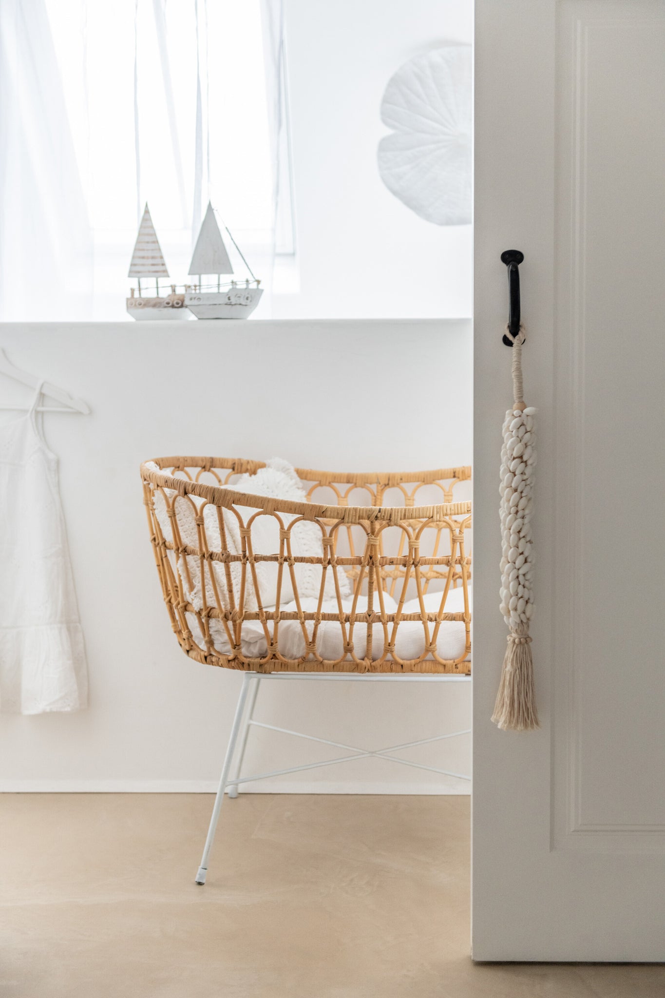 Wieg + Matras Rotan/Metaal Natuurlijk/Wit