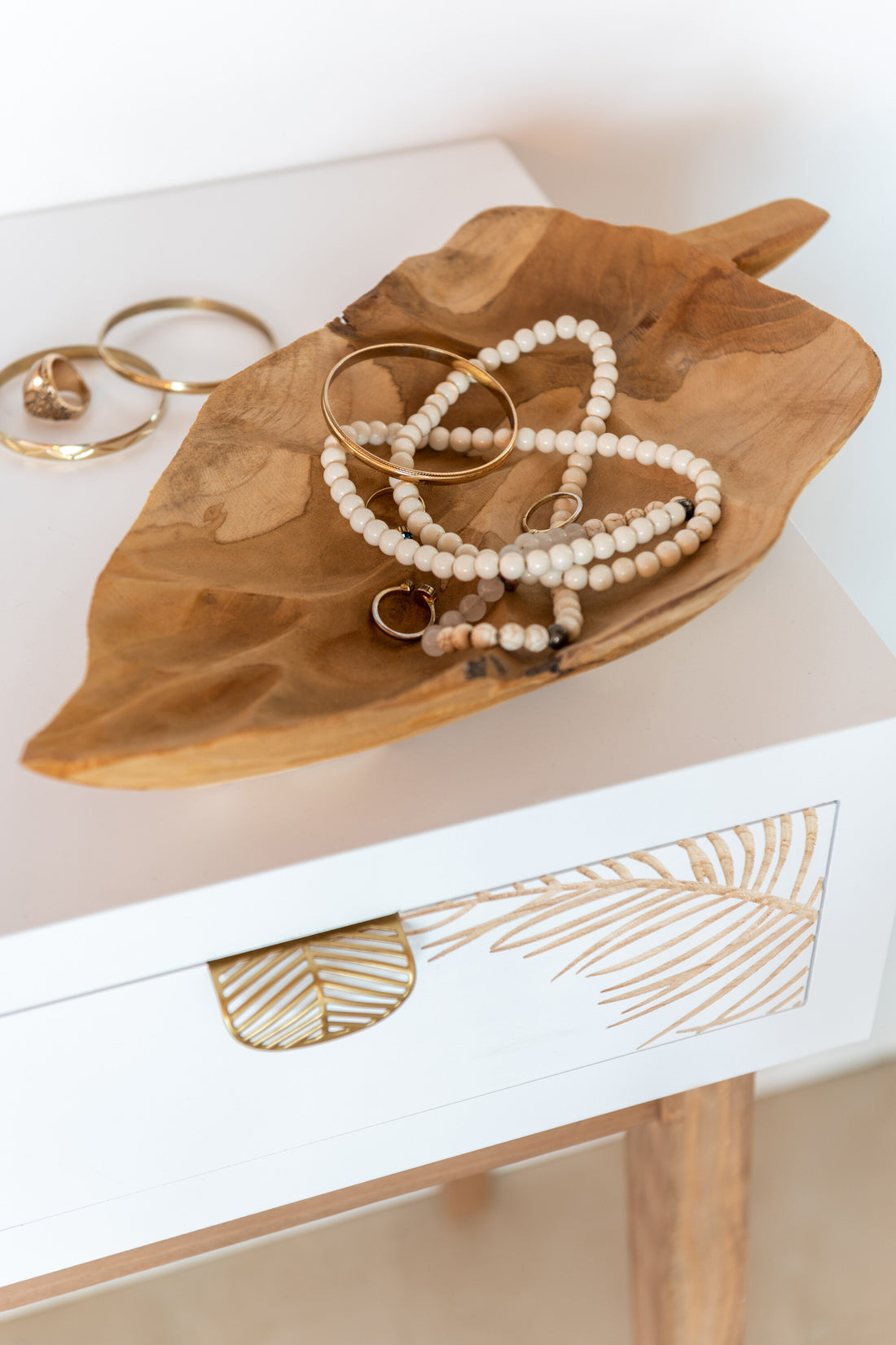 J-Line Schaal Blad Teak Hout Naturel Small