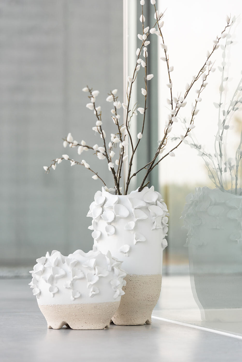 J-Line Bloempot Anemone Keramiek Wit/Beige