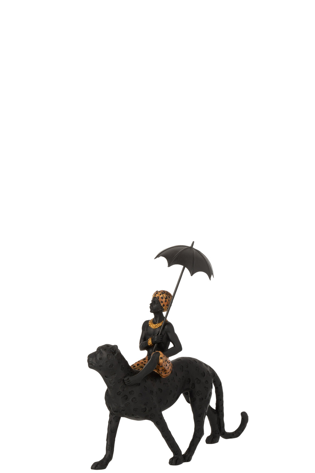 J-Line Luipaard Met Jongen En Paraplu Poly Zwart/Bruin