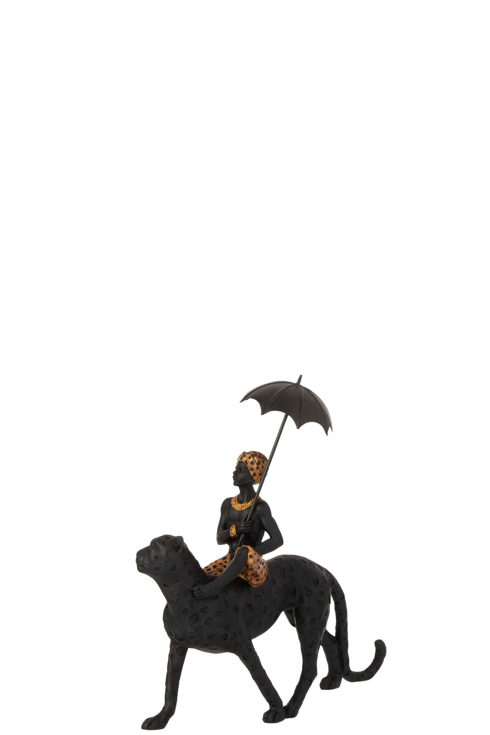 J-Line Luipaard Met Jongen En Paraplu Poly Zwart/Bruin