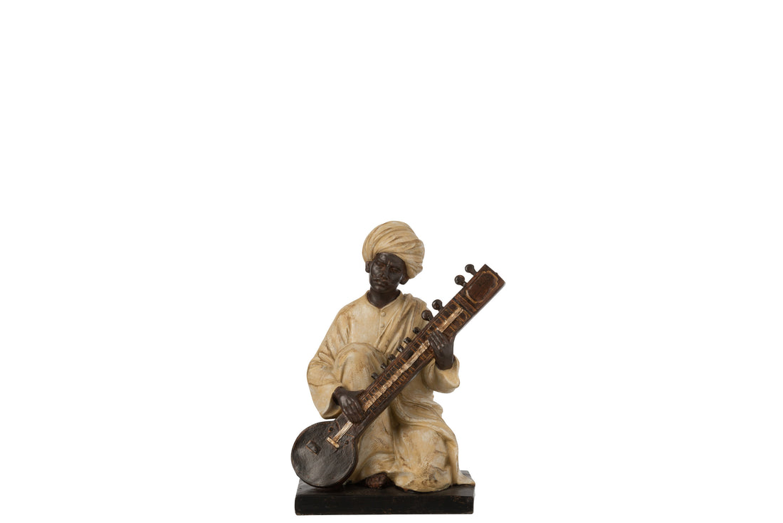J-Line Indiase Figuur Met Muziekinstrument Poly Beige/Bruin