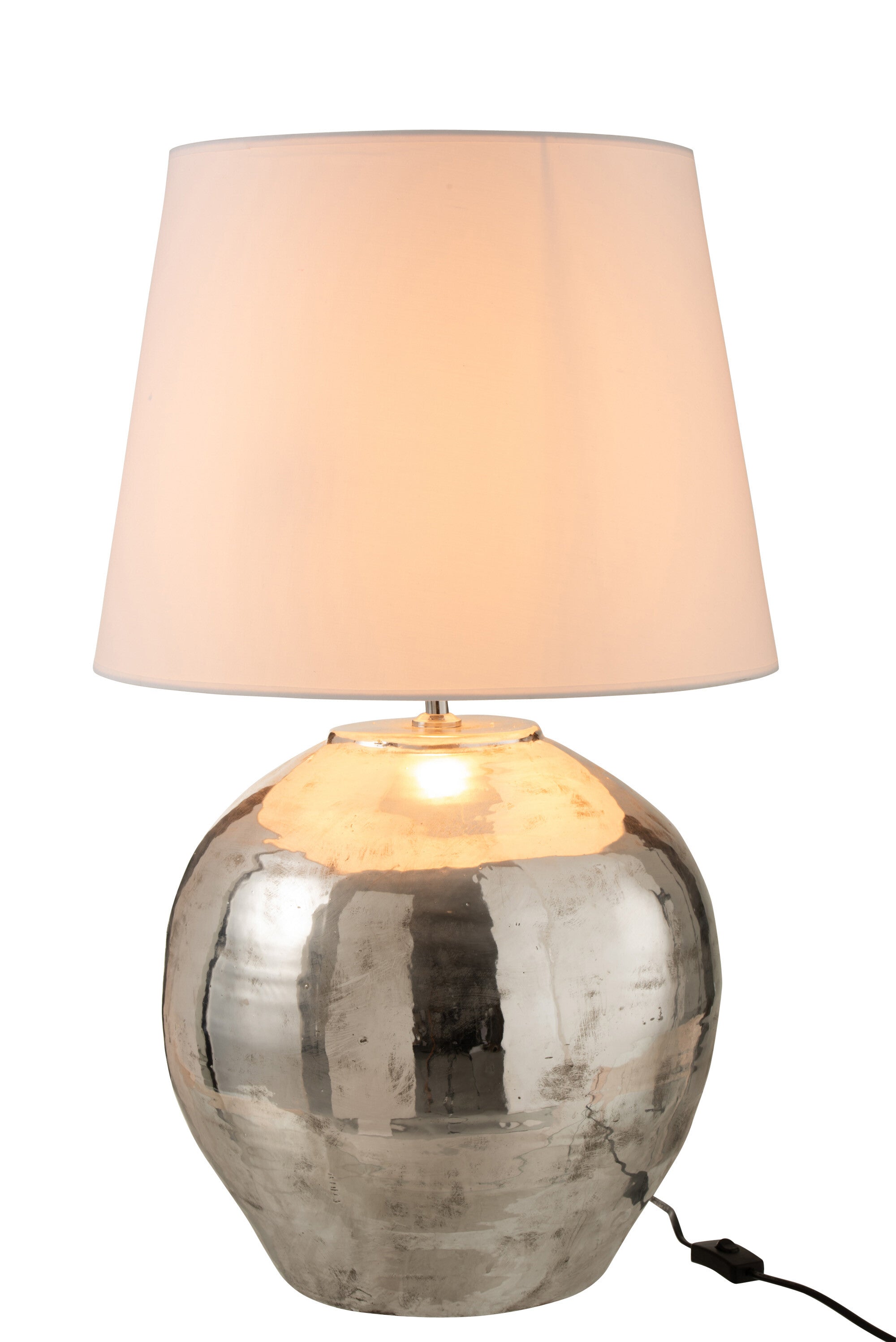 J-Line Lampvoet+Kap Arya Metaal/Textiel Zilver/Wit