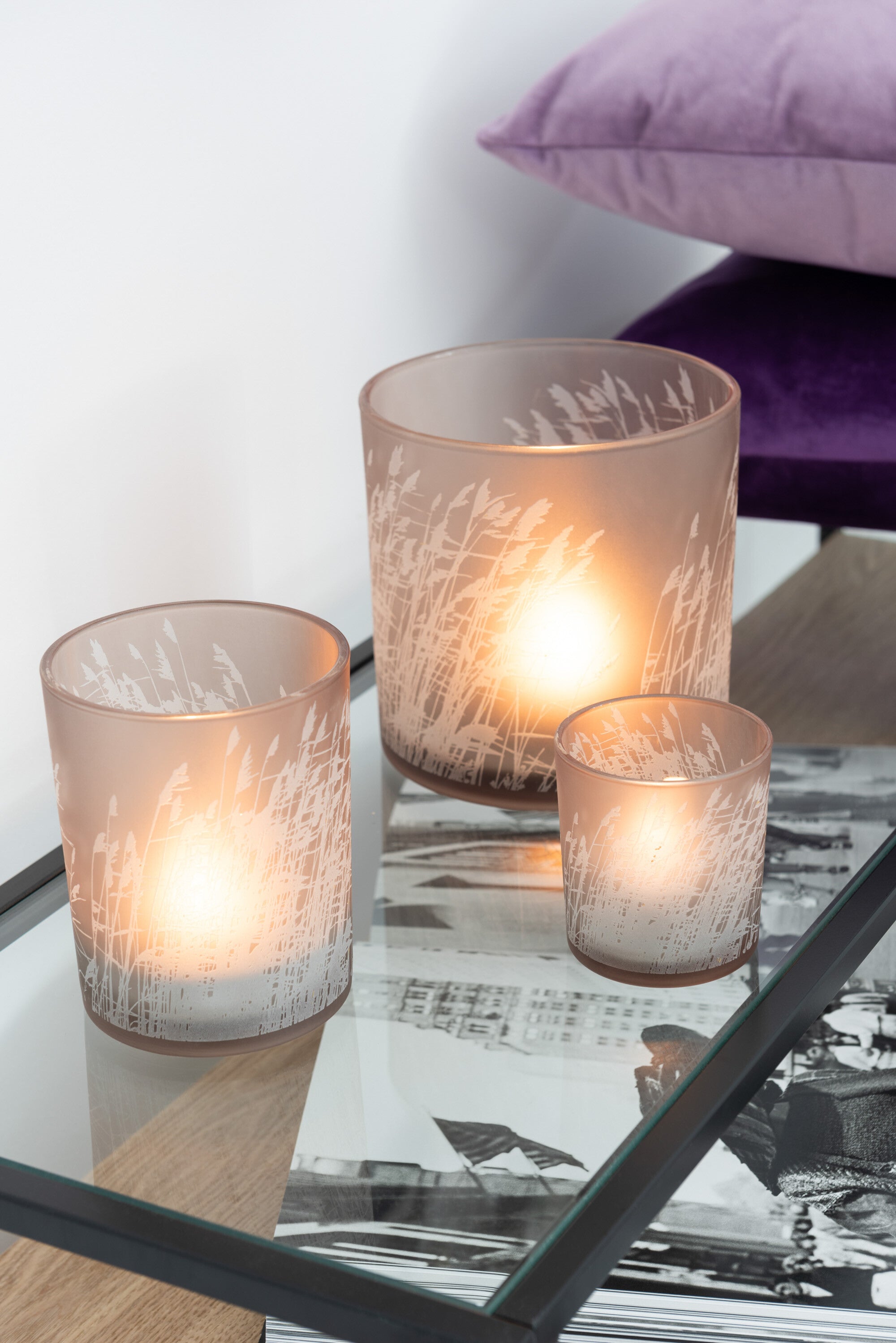 J-Line lantaarn gras glas beige groot