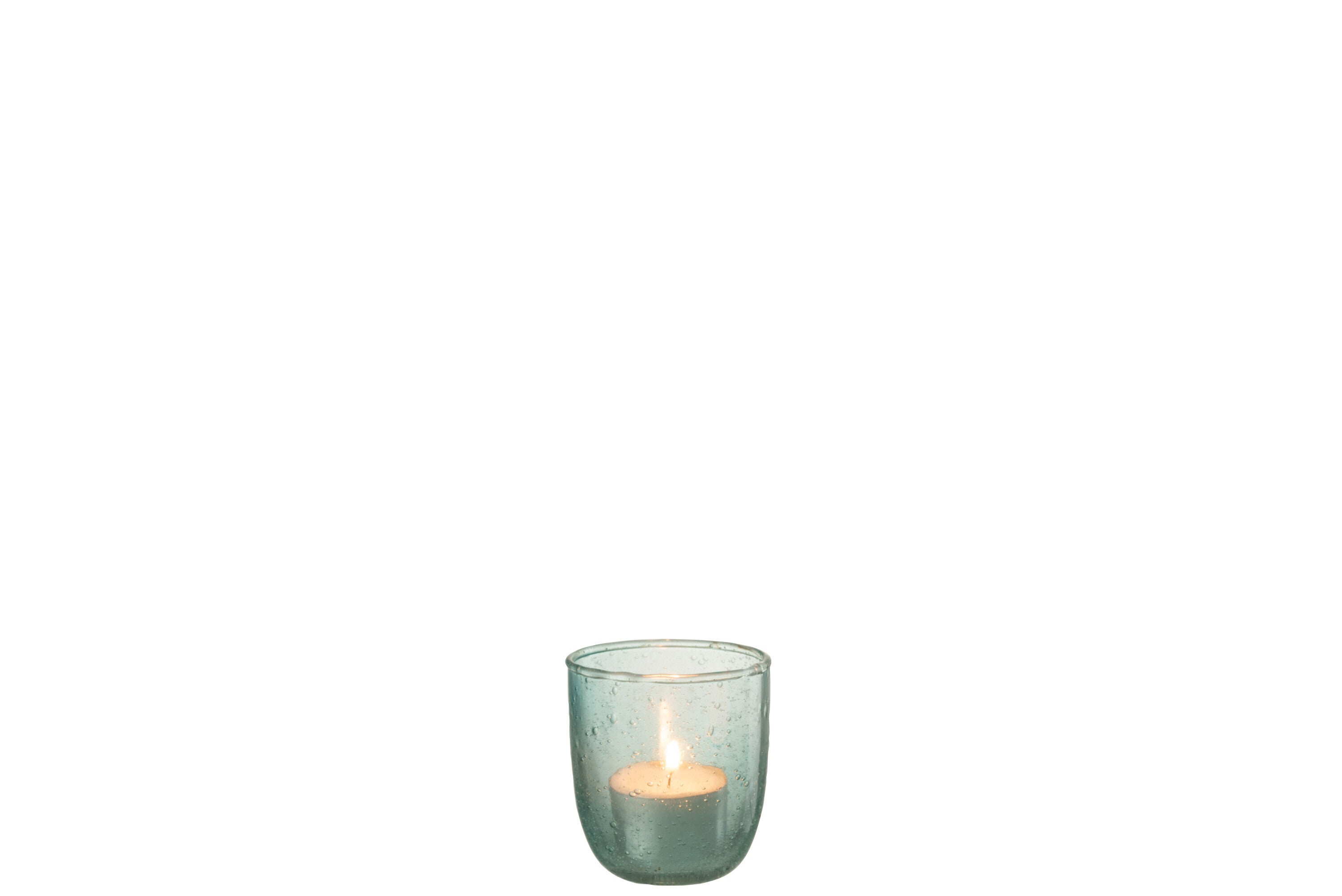 J-Line Theelichthouder Bubbels Glas Aqua Small