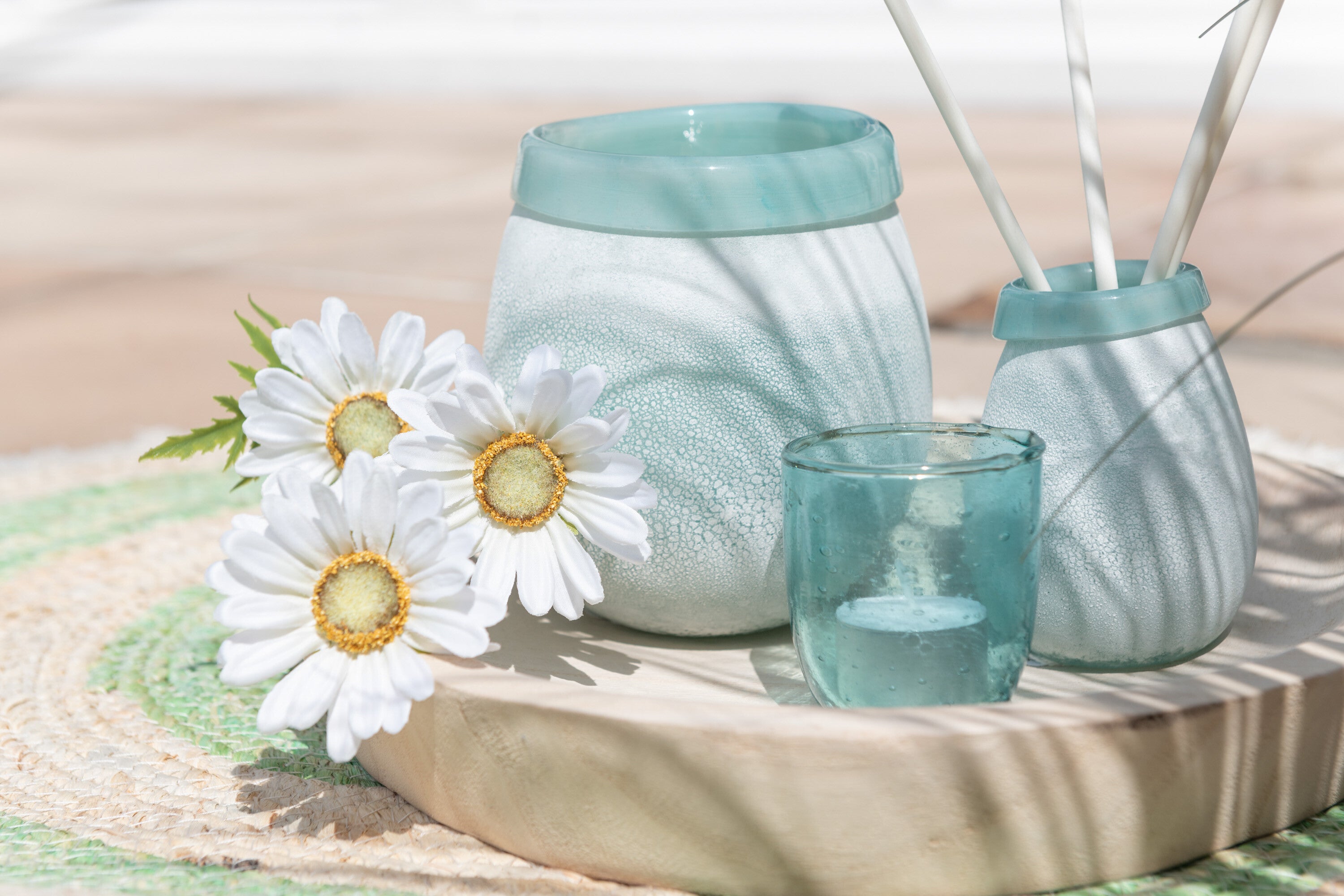 J-Line Theelichthouder Bubbels Glas Aqua Small