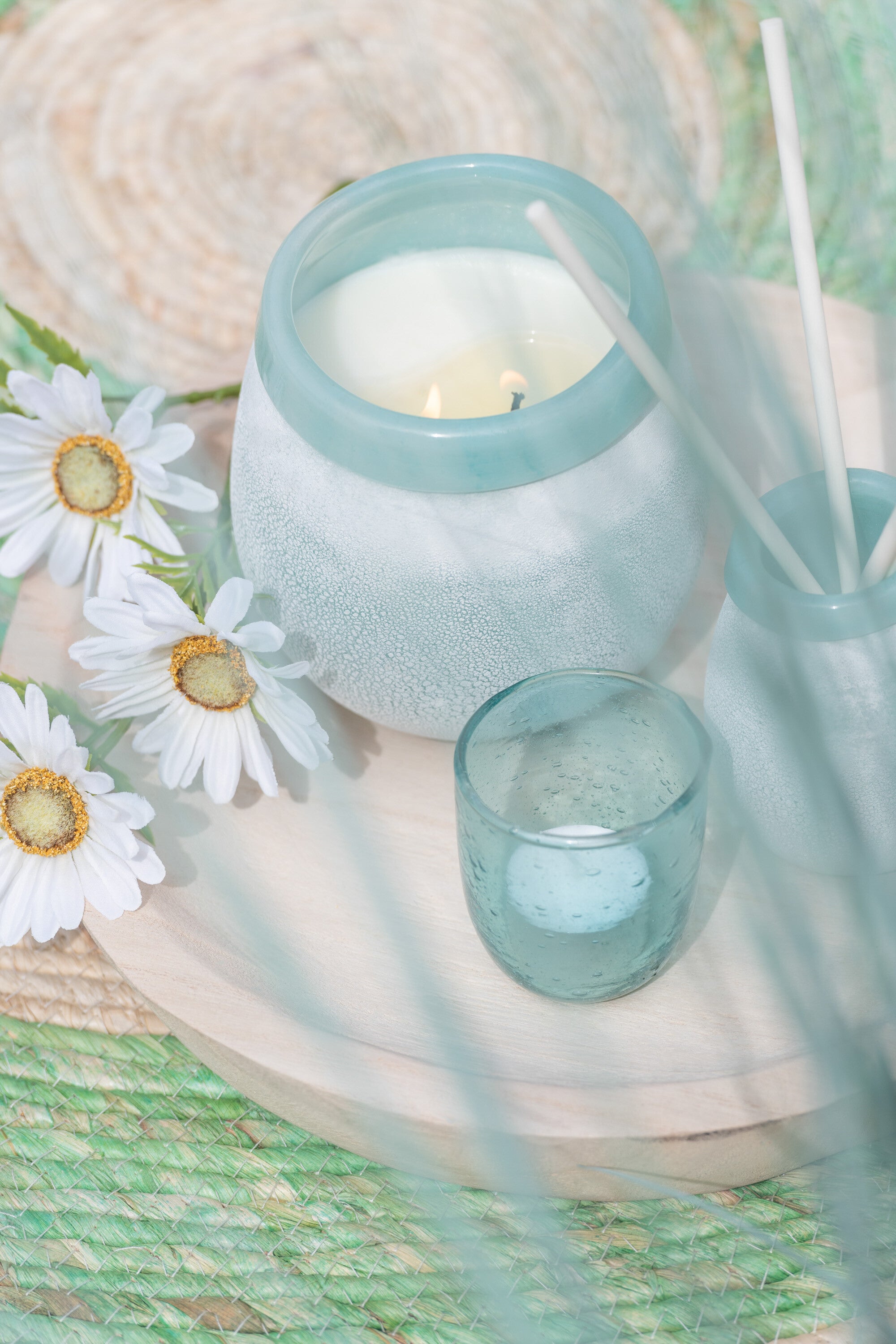 J-Line Theelichthouder Bubbels Glas Aqua Small