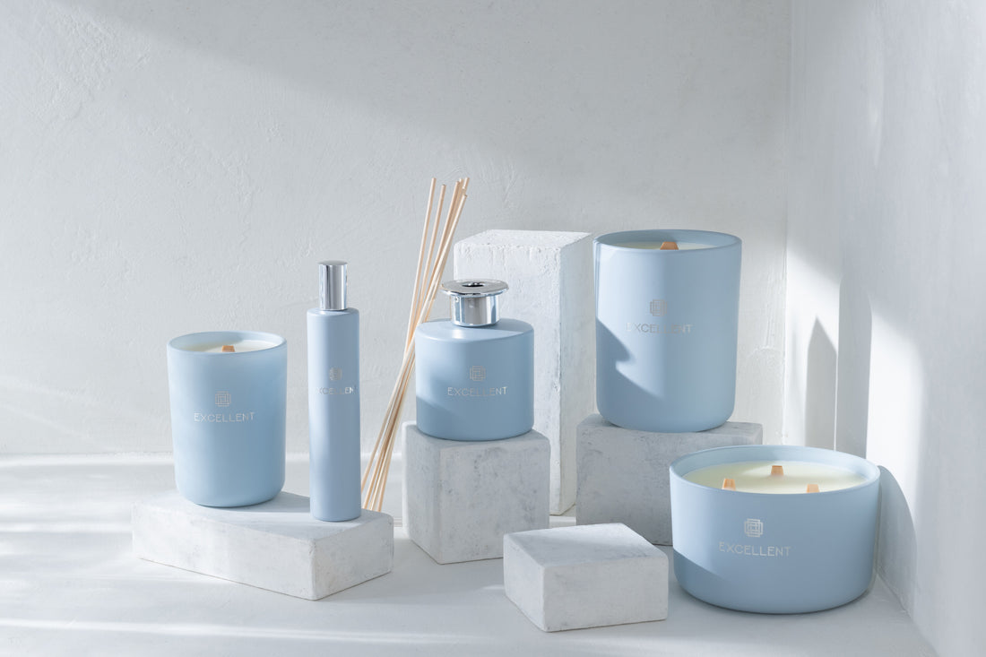 J-Line geurkaars Excellent - glas - lichtblauw – L - 40U