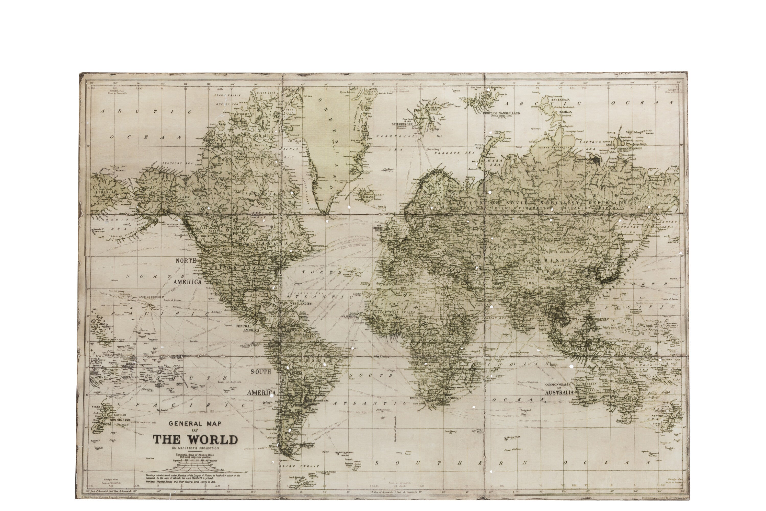 Wereldkaart Metaal Wit/Khaki