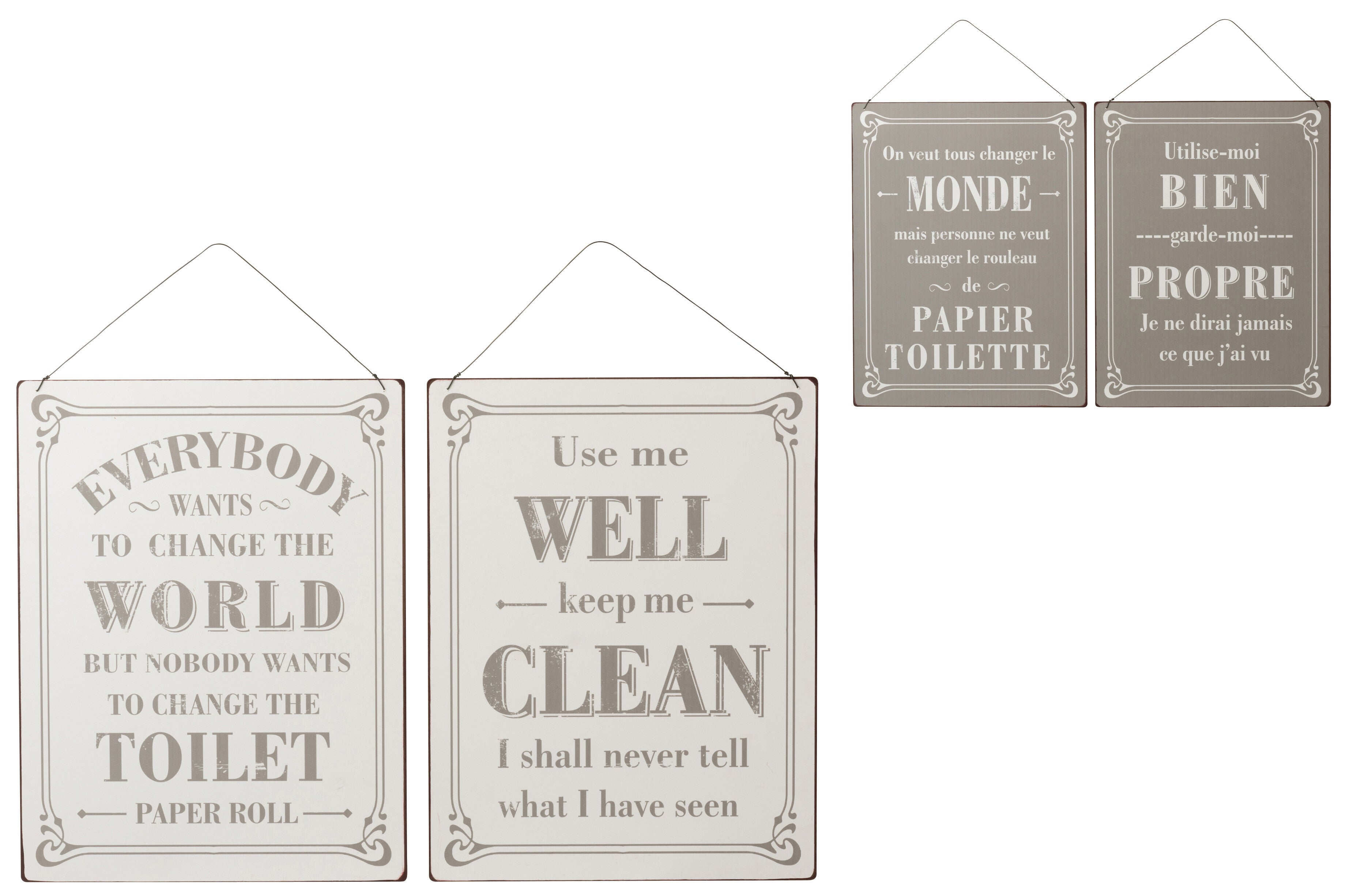 Placard Toilet Mix Engels/Frans Metaal Wit/Zwart Assortiment Van 2