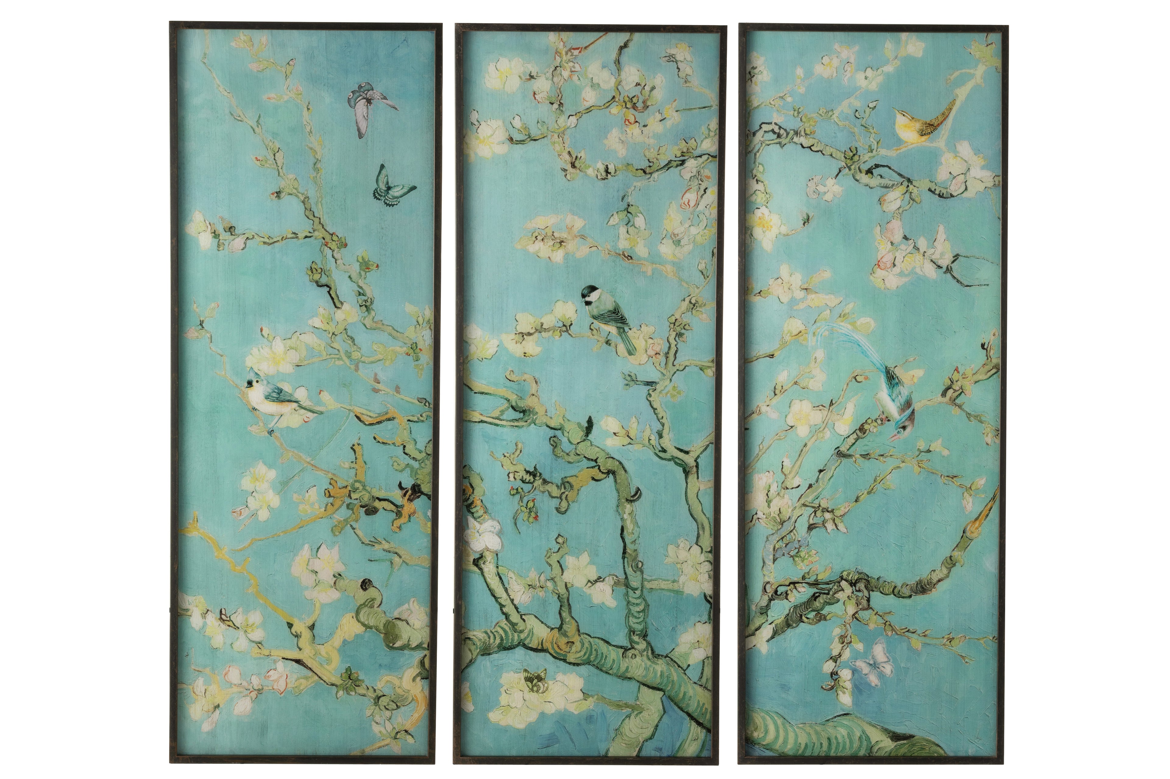 Wanddecoratie Frame Paneel Glas Groen Mix/Metaal Zwart Assortiment Van 3