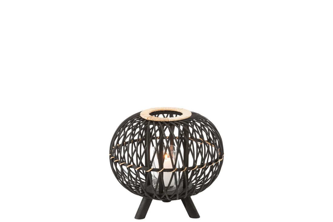 J-Line Kaarsenhouder - bamboe - zwart/naturel - small