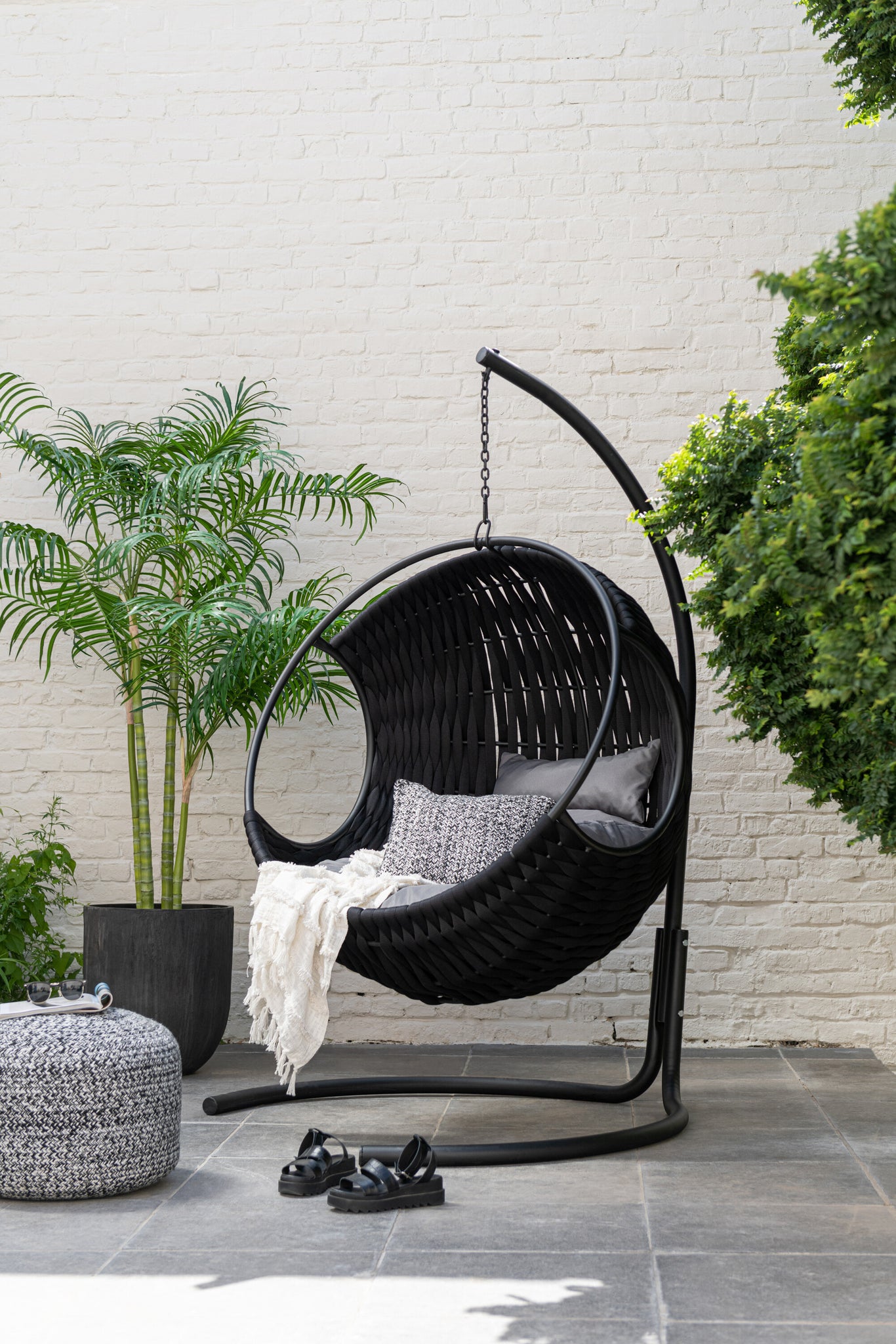 Bamboe Palm In Pot Plastic Groen/Zwart Klein