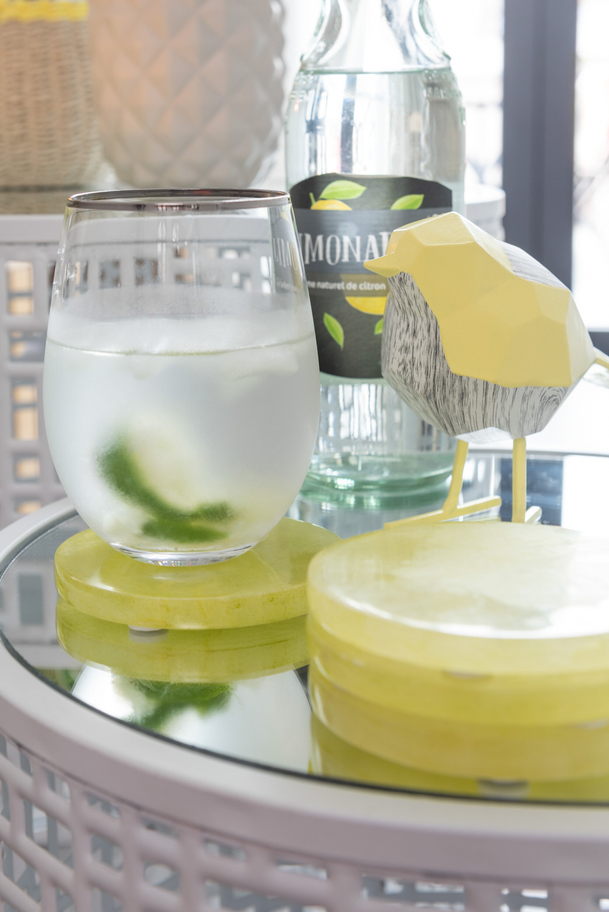 J-Line Alabaster onderzetter - steen - geel - 6x