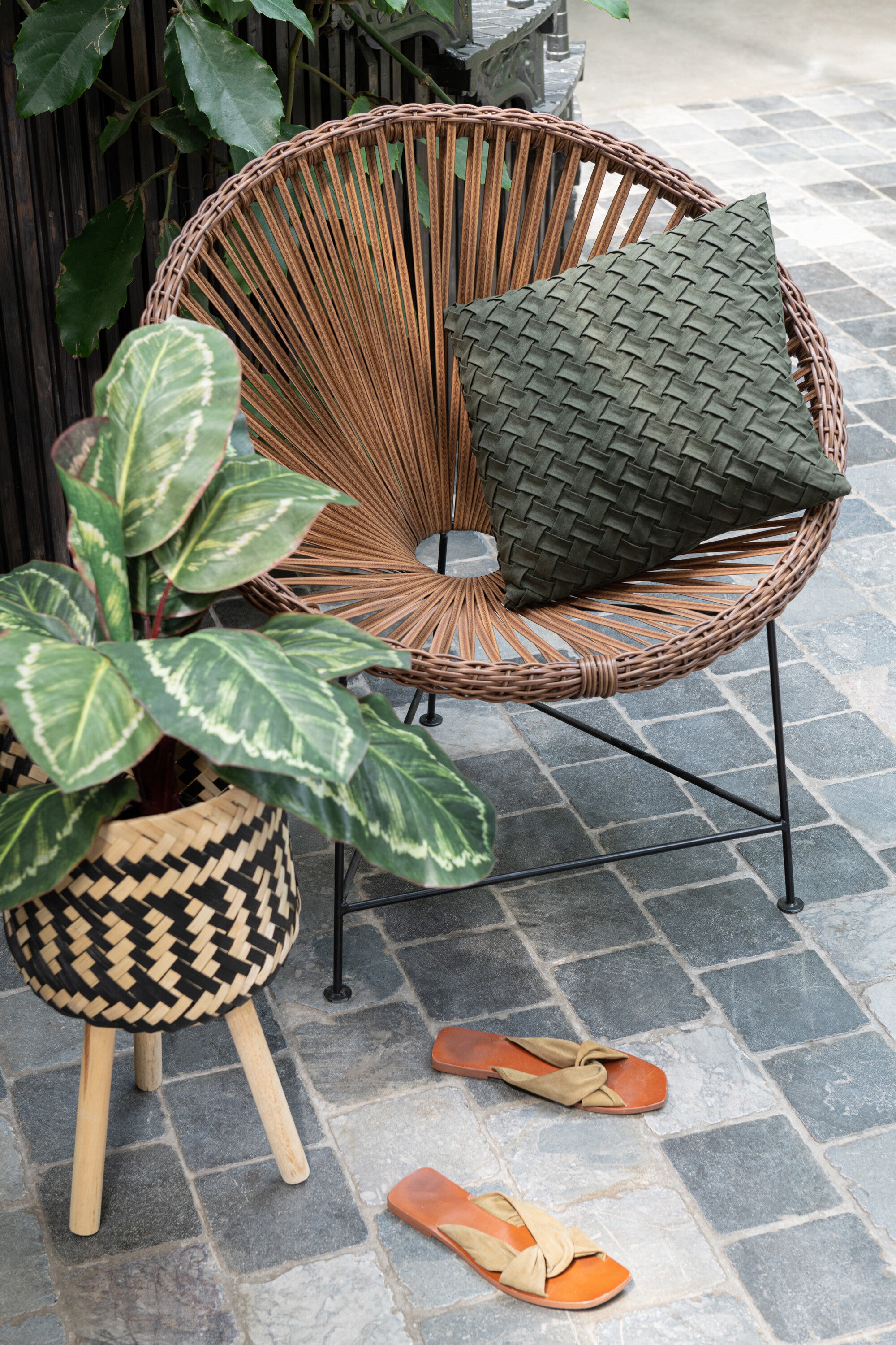 J-Line Kussen Gewoven Polyester Groen