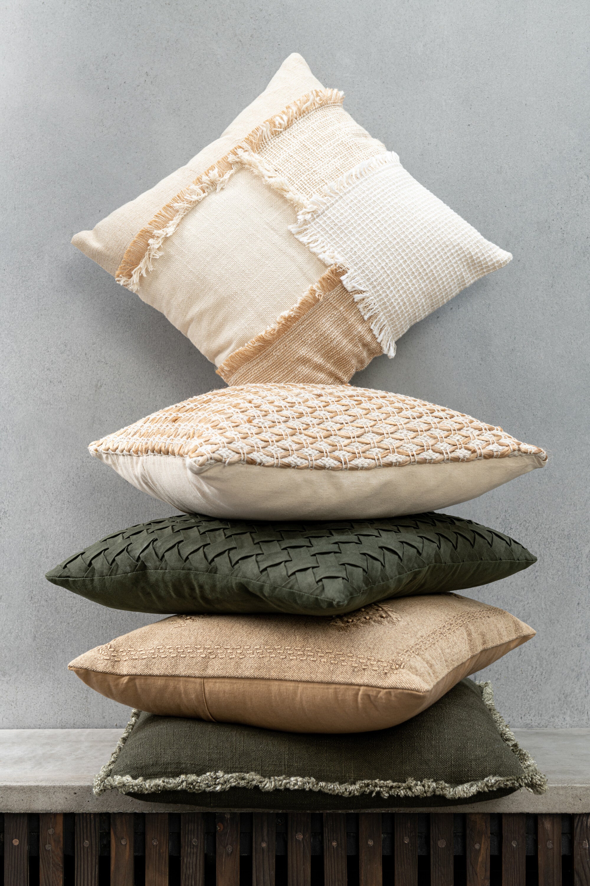 J-Line Kussen Gewoven Polyester Groen