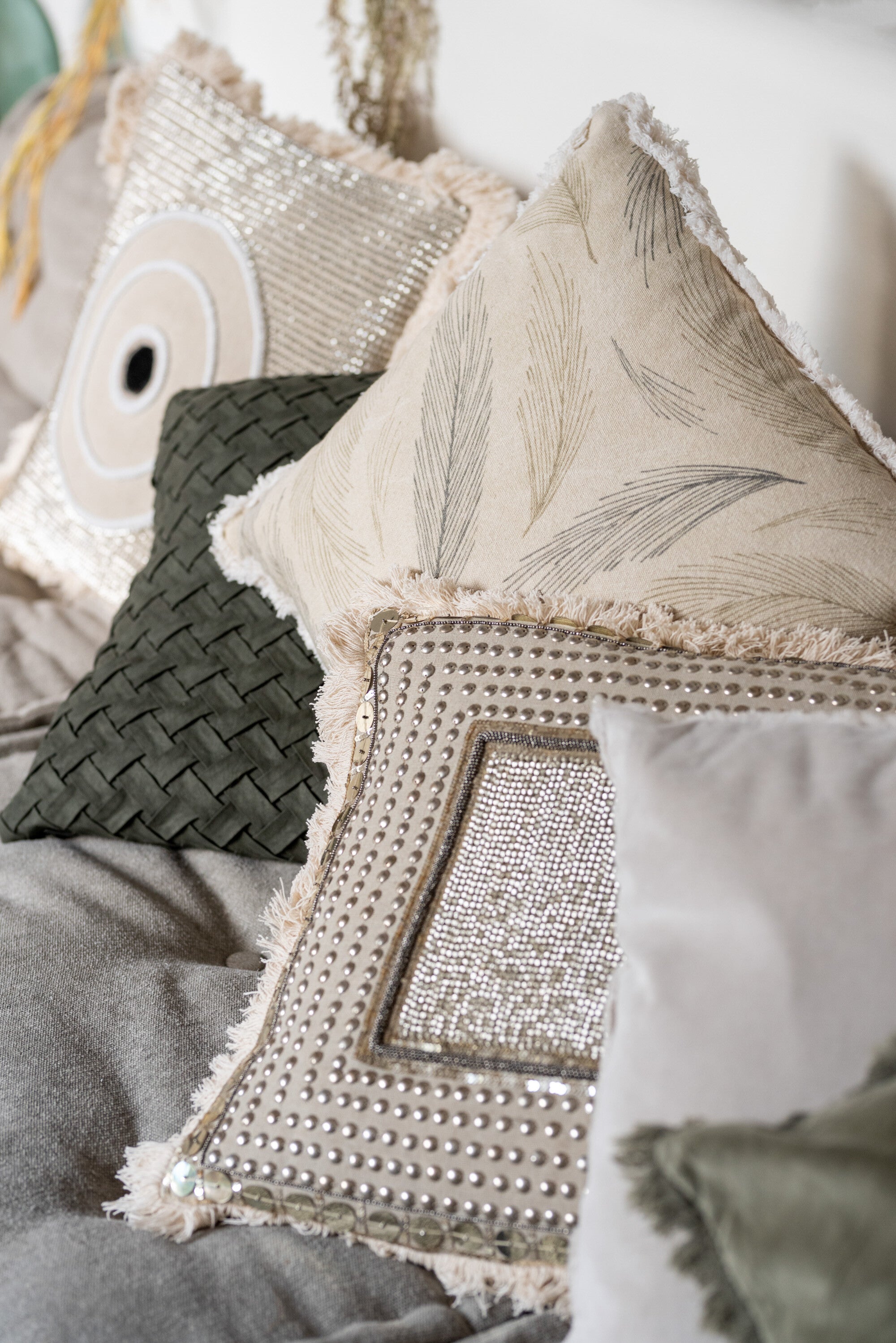 J-Line Kussen Gewoven Polyester Groen