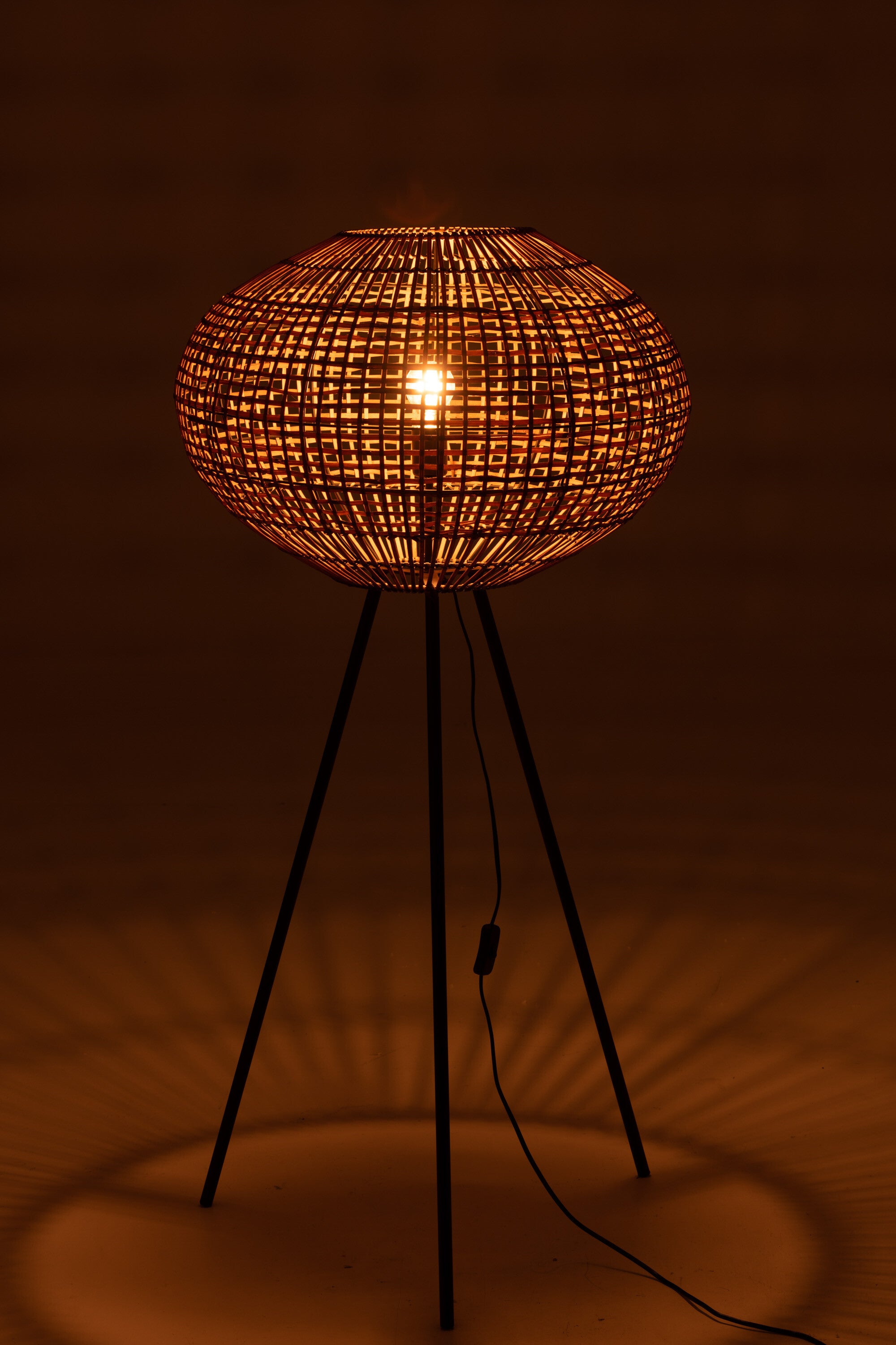 J-Line Staanlamp Driepoot Rattan/Metaal Bruin/Zwart Small
