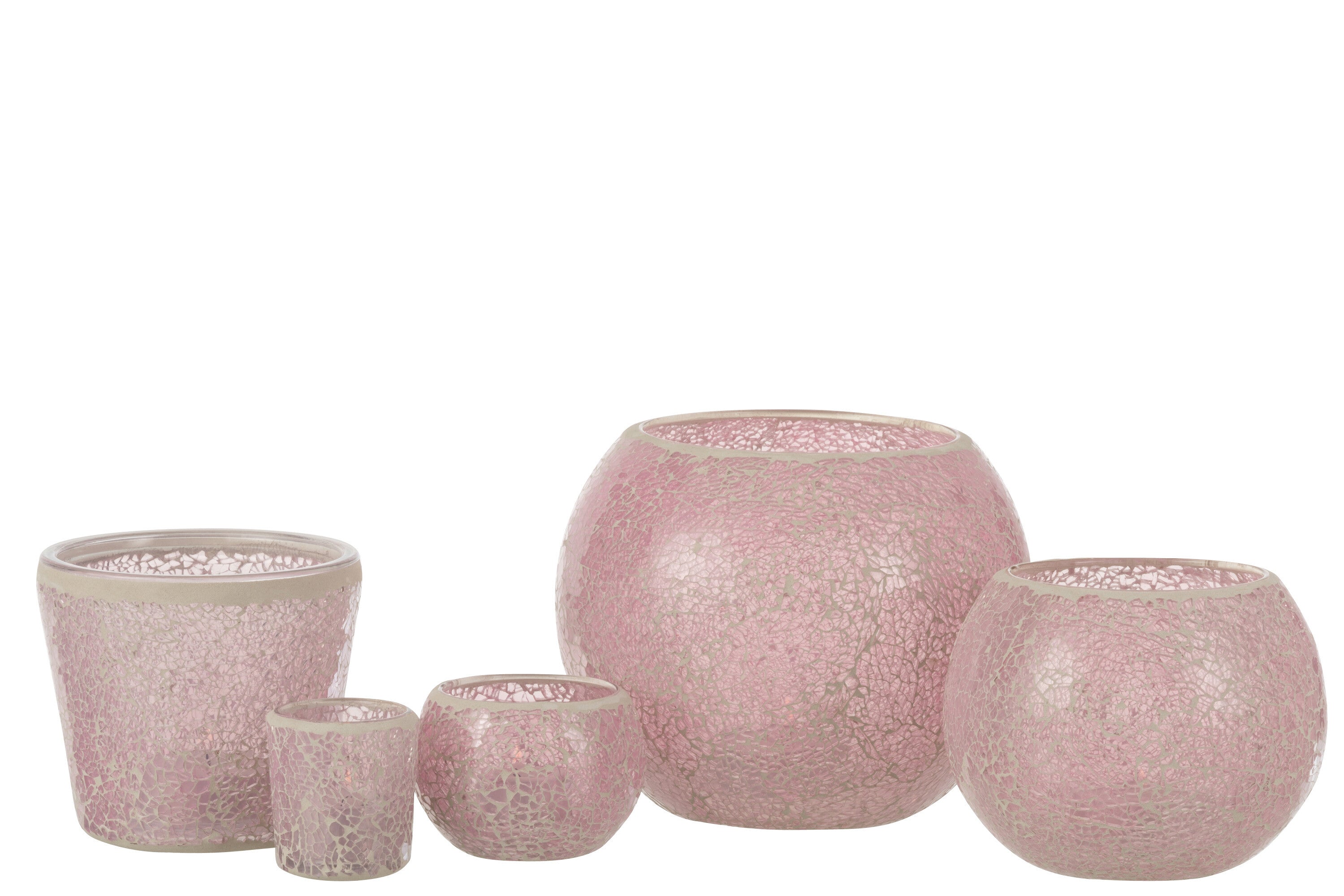J-Line Theelichthouder Mozaiek Conisch Glas Roze