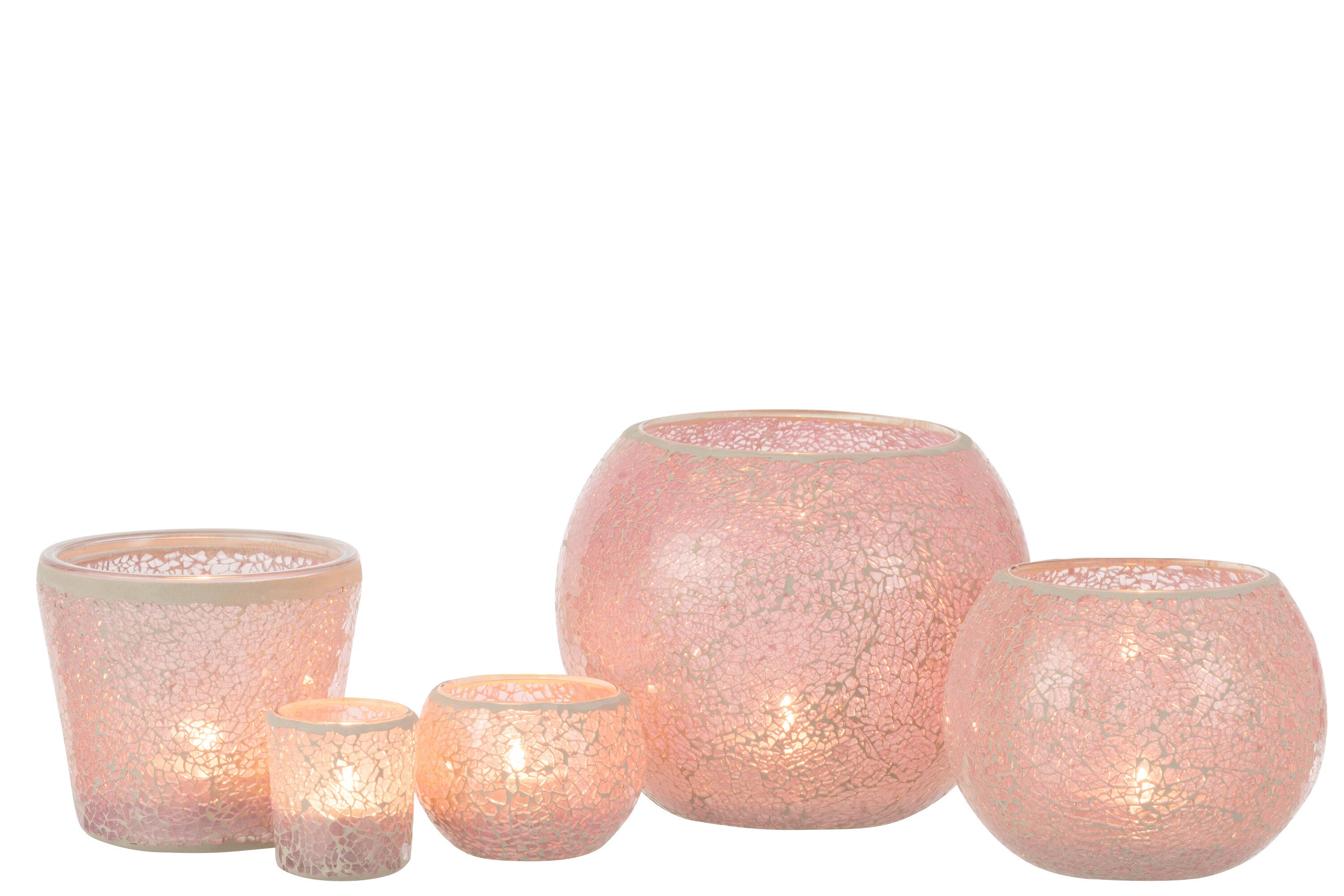 J-Line Theelichthouder Mozaiek Conisch Glas Roze