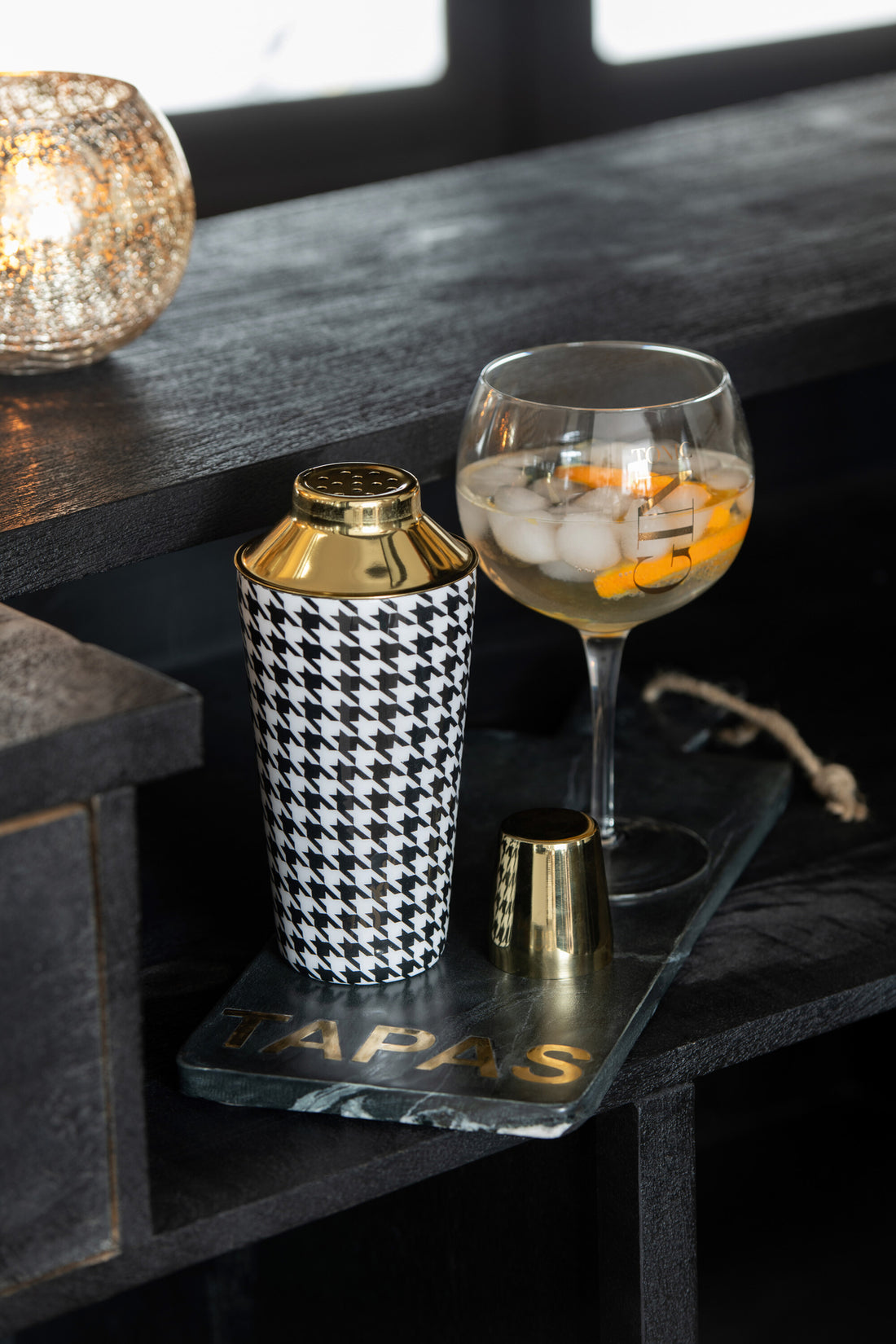 J-Line Cadeaubox 4 Gin Glazen Glas Transparant/Goud